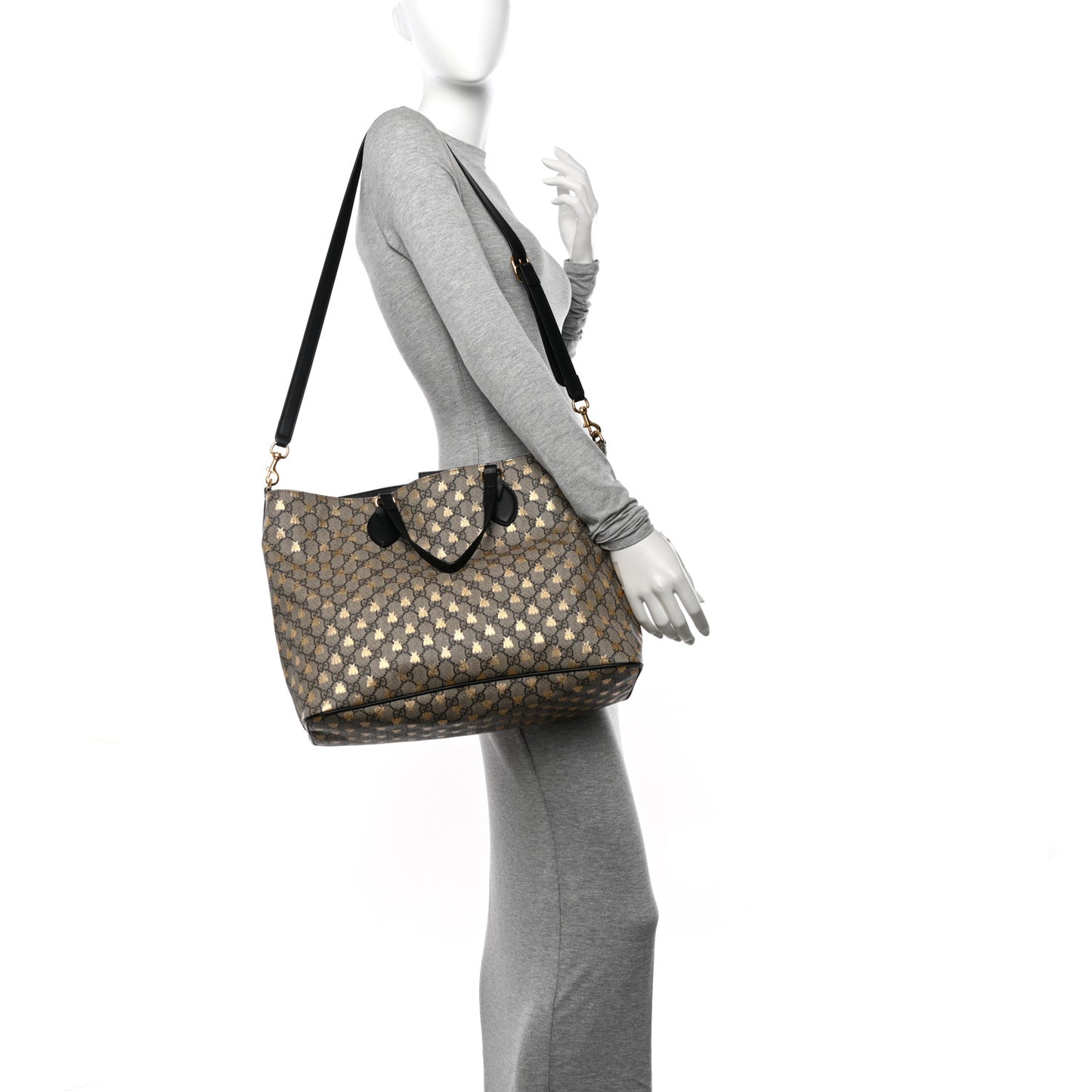 Soft GG Supreme Monogram Bees Medium Crossbody Tote Beige Oro Black