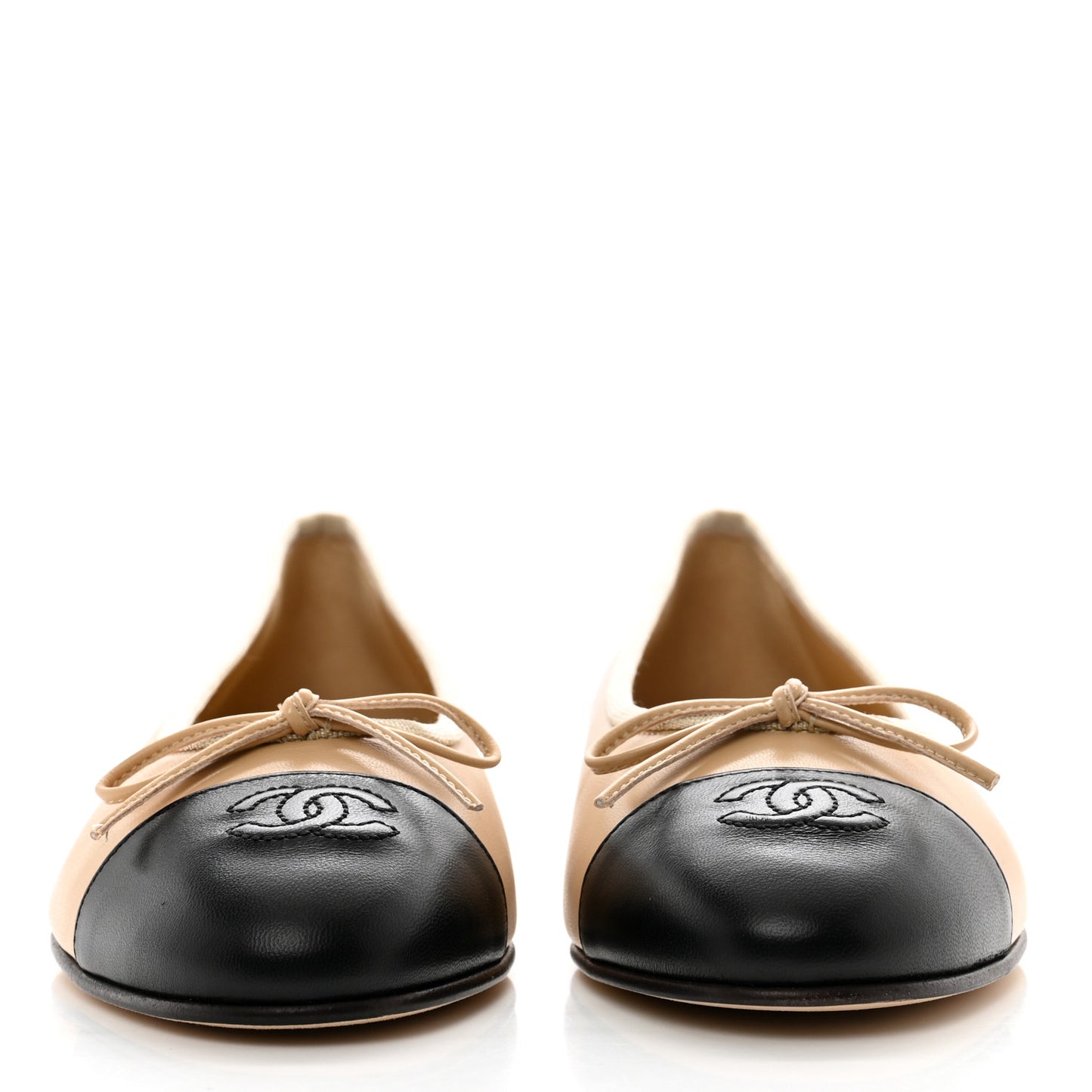 Lambskin Cap Toe CC Ballerina Flats 38 Beige Black