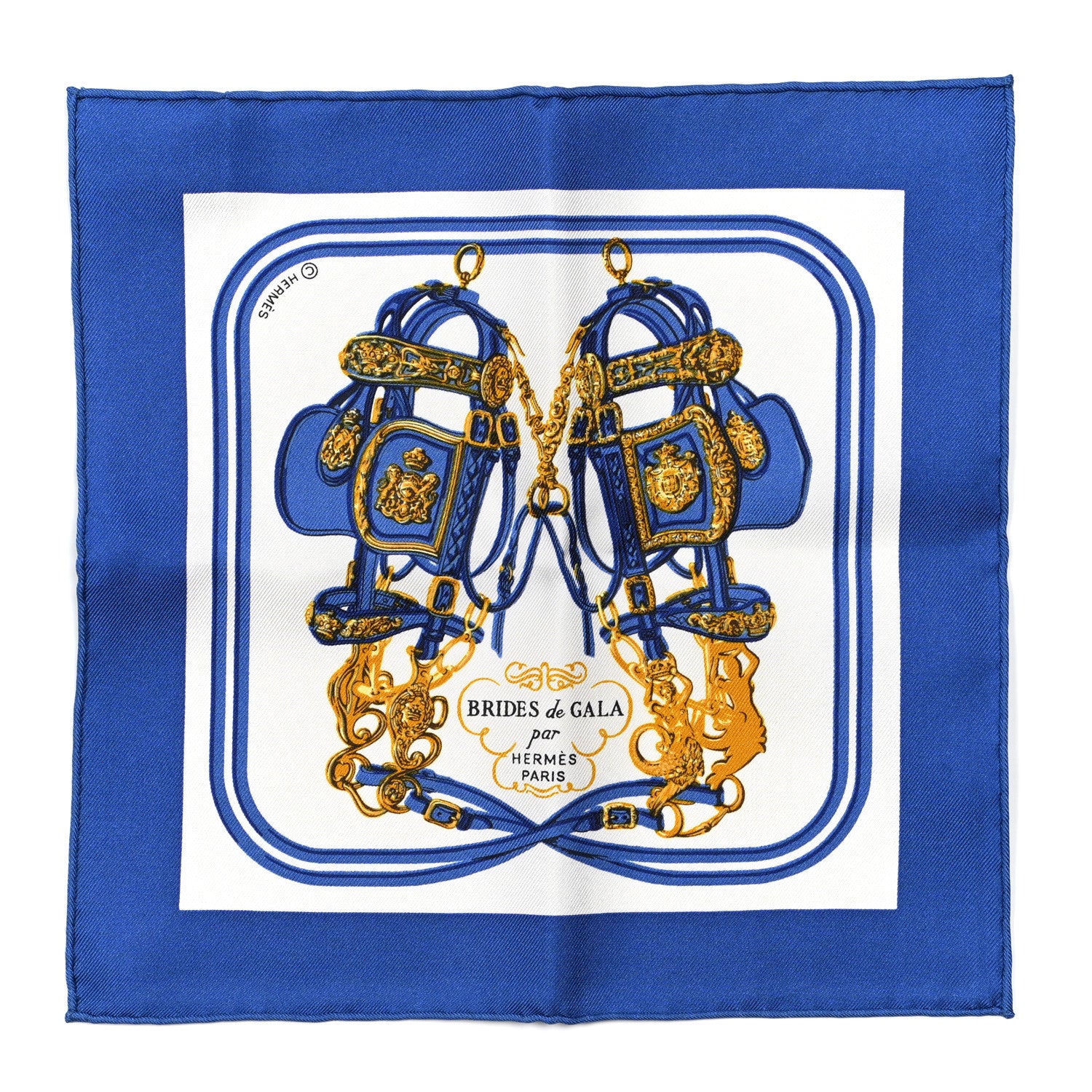 Hermes Silk Brides de Gala Nano Scarf 20 Bleu Vif White Or 989221