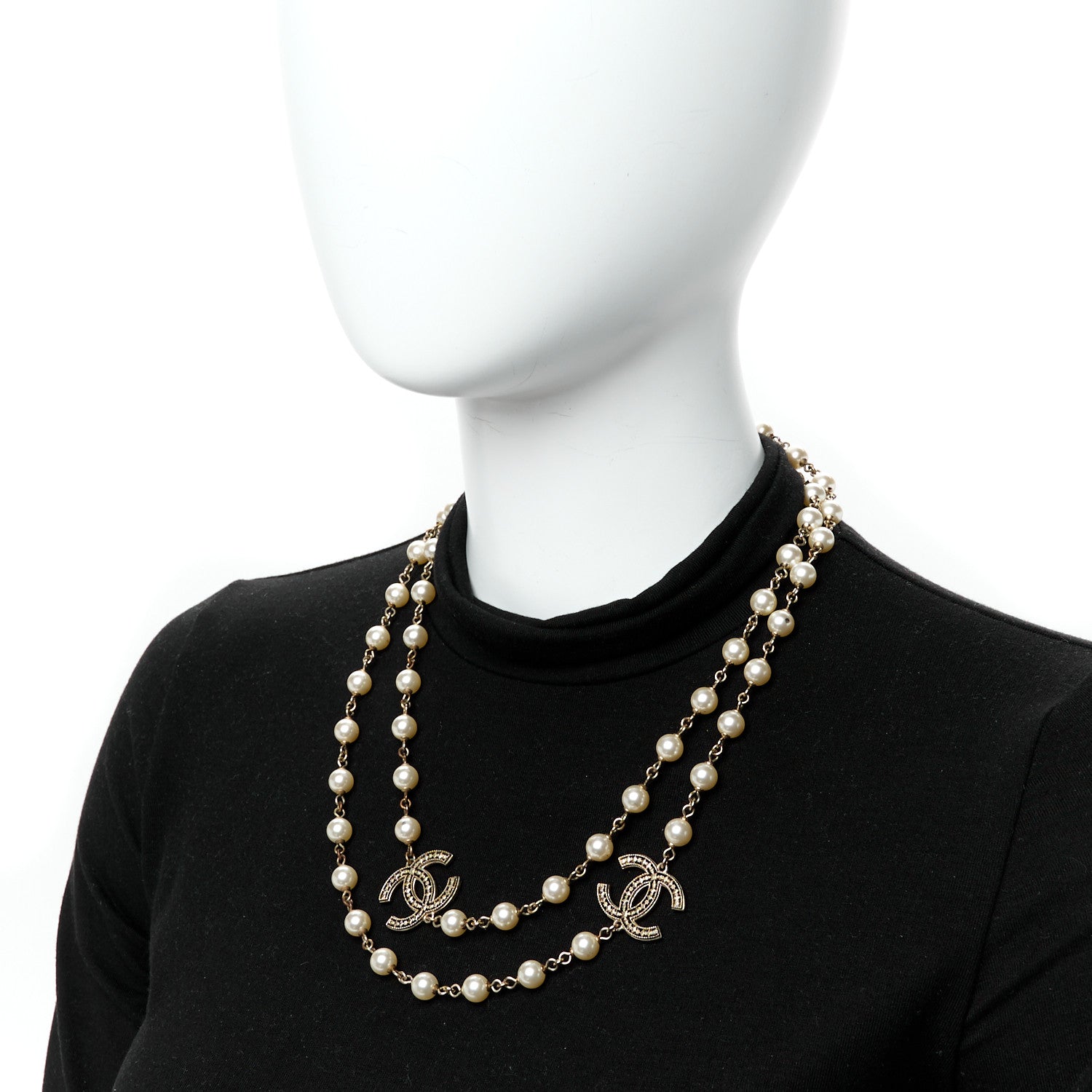 Chanel Crystal Pearl CC Long Necklace Gold 2 of 5
