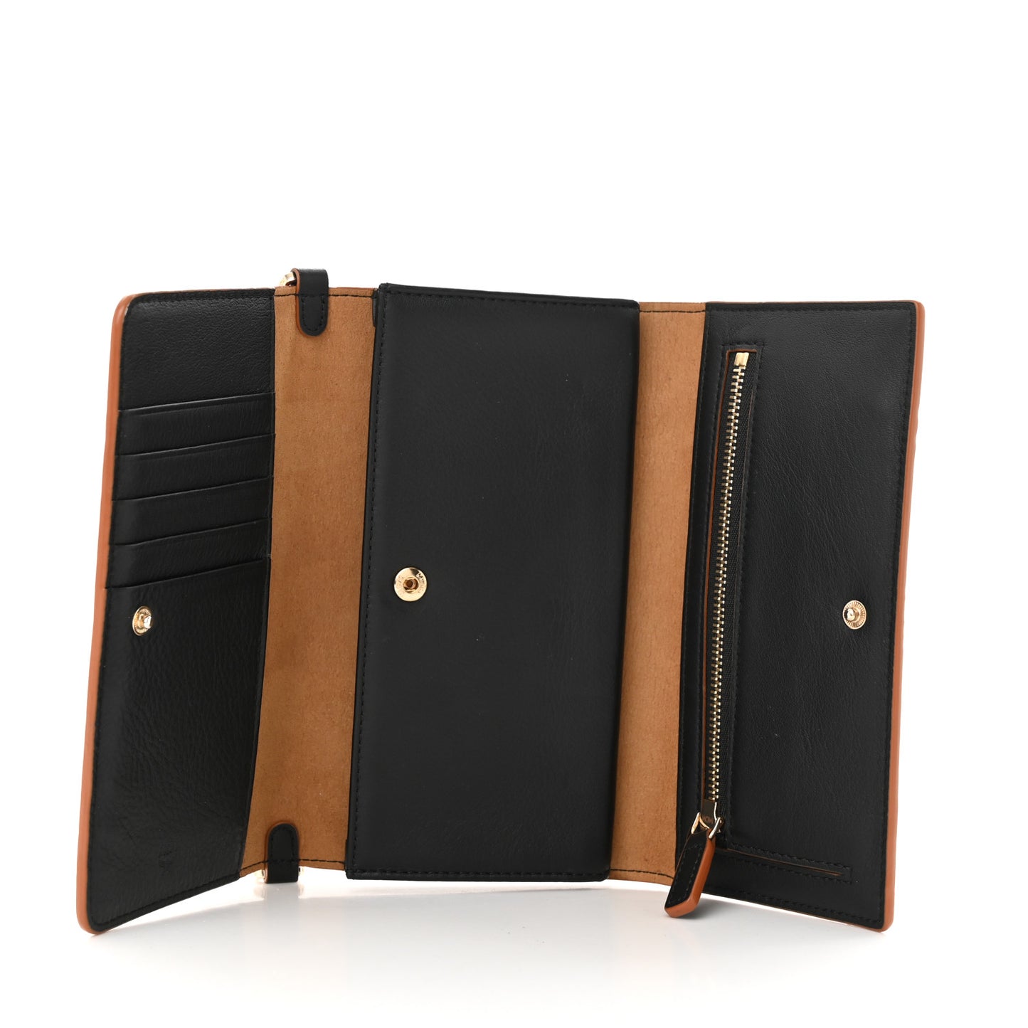 Calfskin Ottomar Klara Tri Fold Phone Wallet On Strap Black