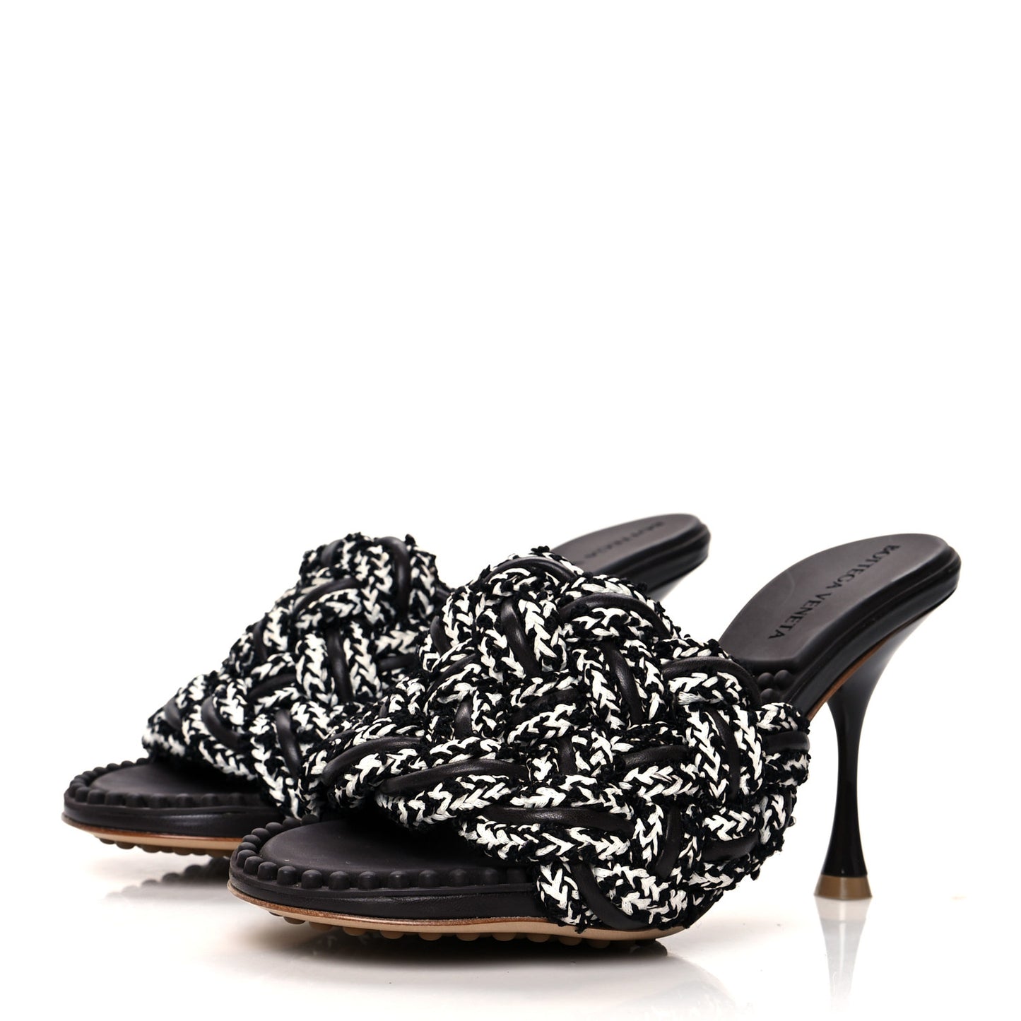 Lambskin Fabric Weave Intrecciato Dot Sandals 36.5 Black White