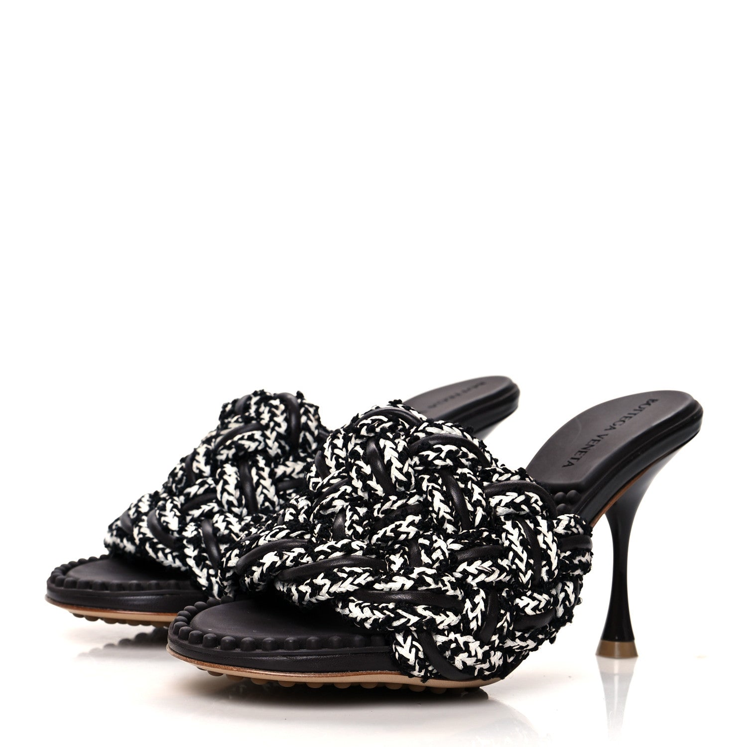 Bottega Veneta Lambskin Fabric Weave Intrecciato Dot Sandals 36.5 Black White 3 of 7