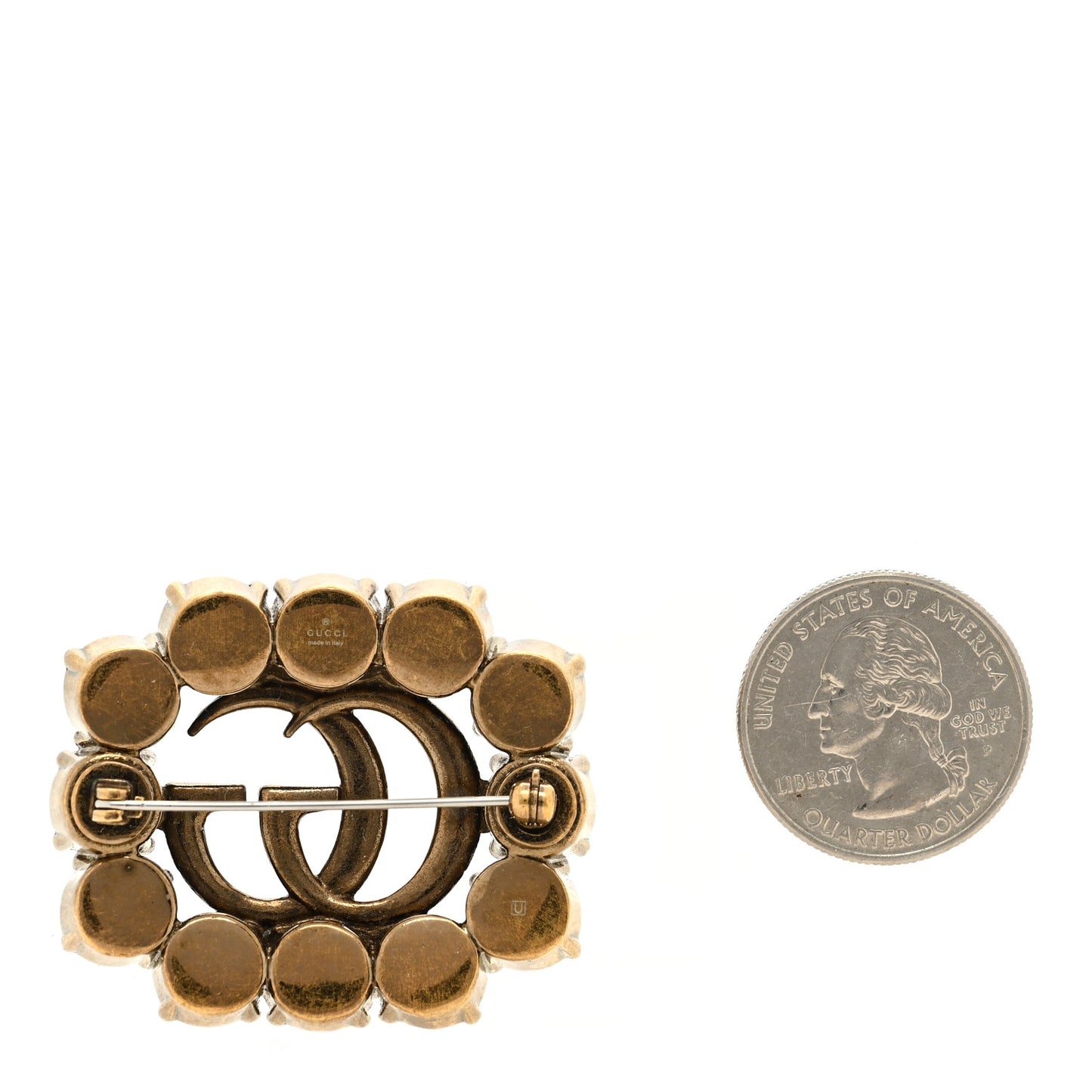 Metal Crystal Double G Brooch Aged Gold