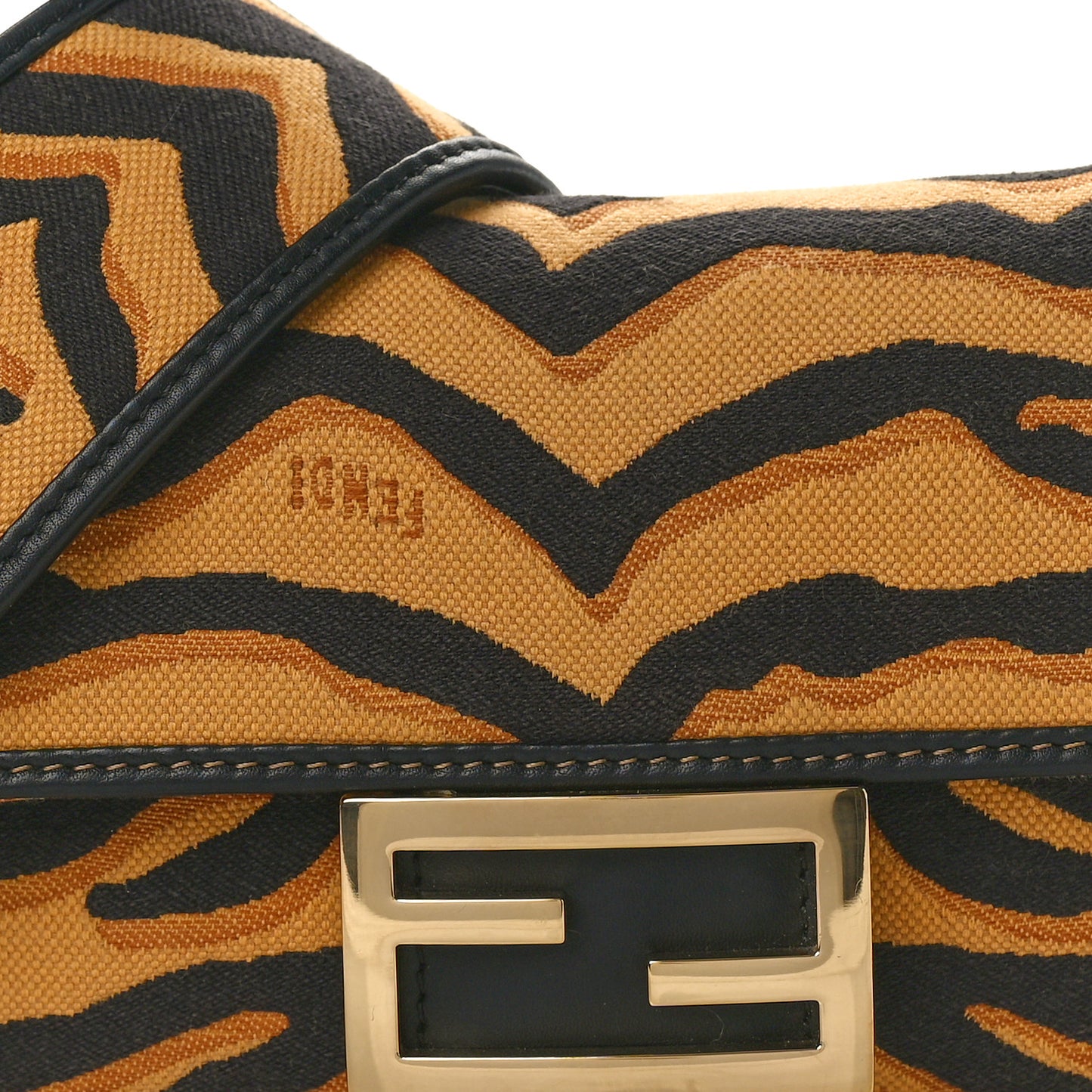 Canvas Chinese New Year Tiger Embroidered Mini Baguette Black Dark Yellow