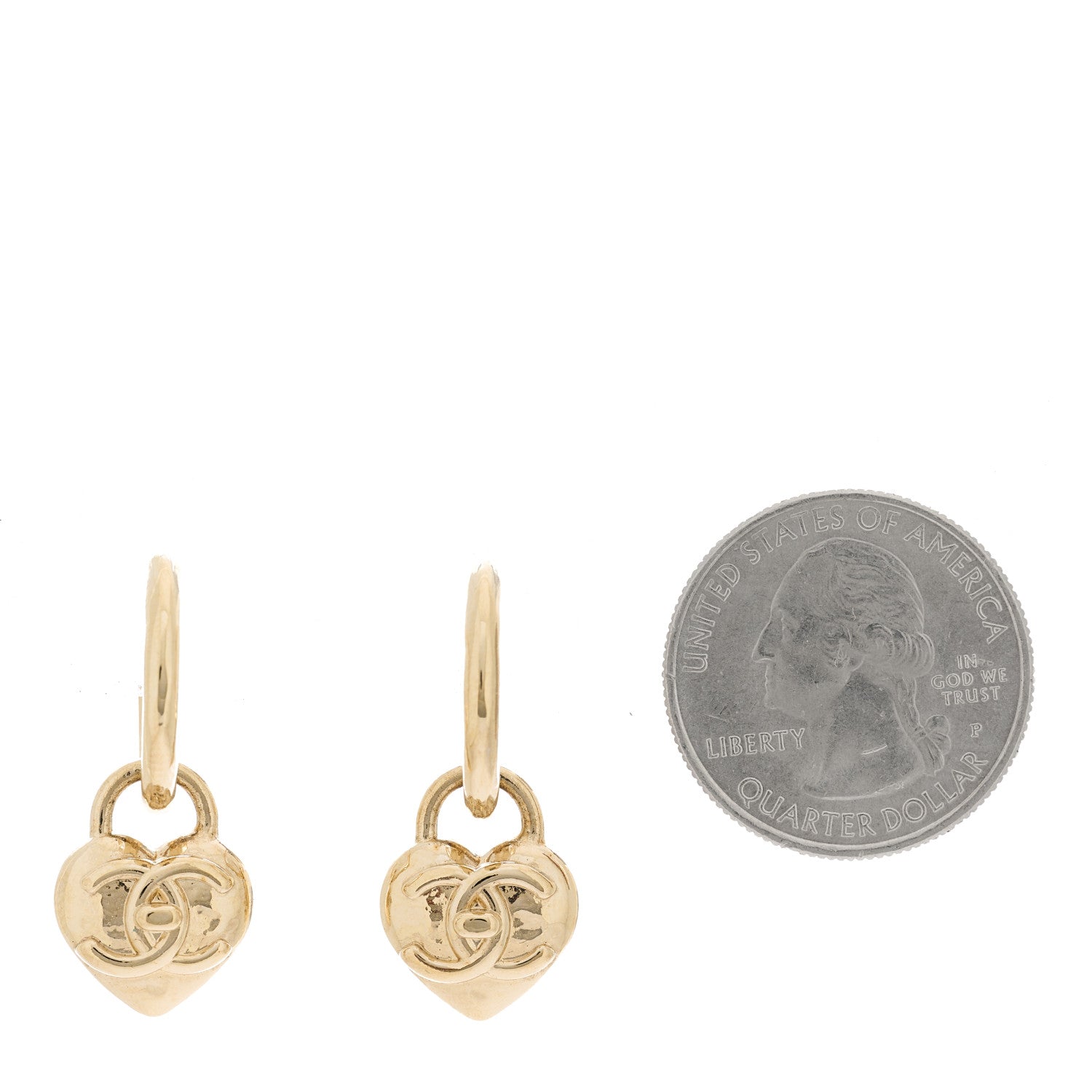 Chanel Metal CC Heart Turnlock Drop Earrings Gold 2 of 5