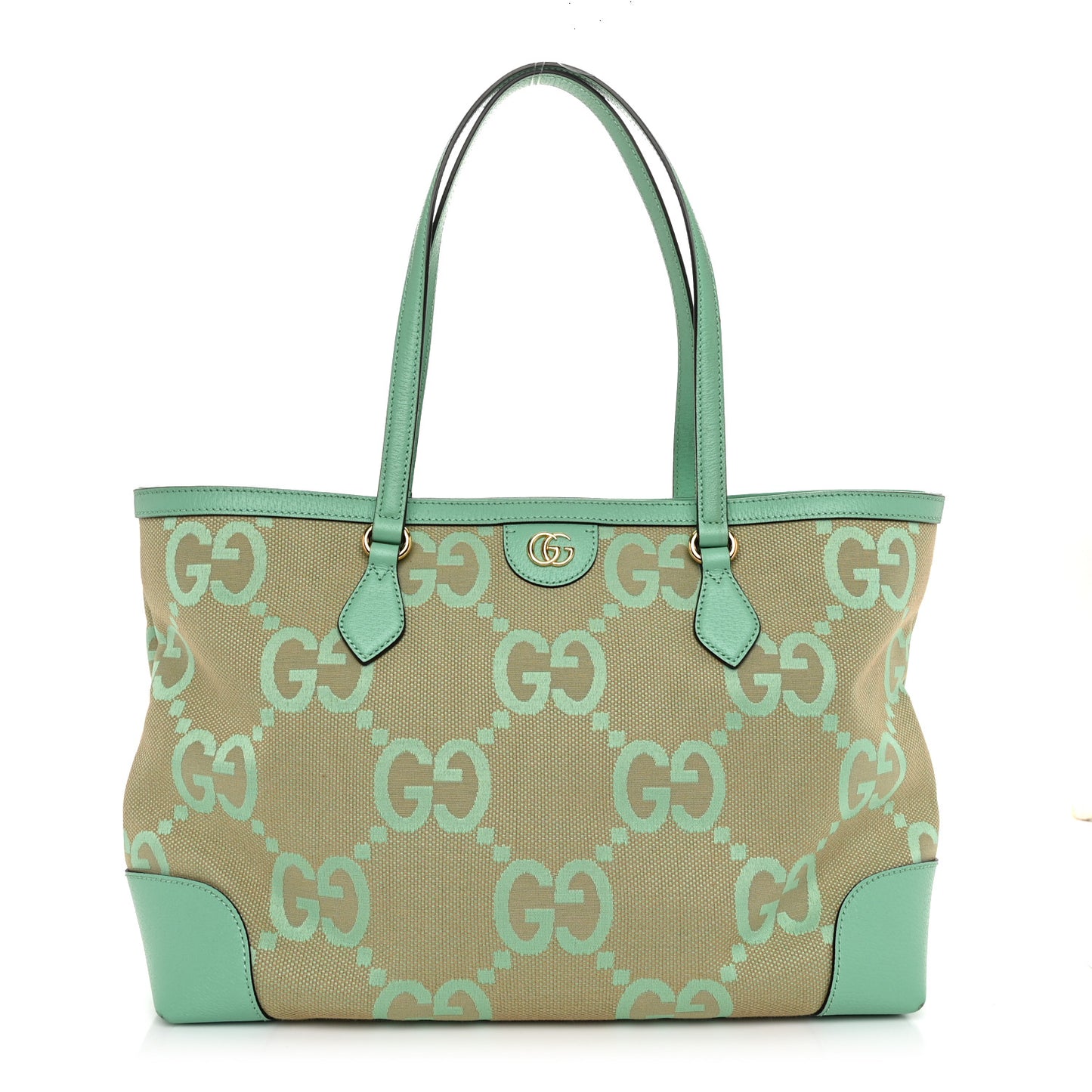 Monogram Jumbo GG Textured Dollar Calfskin Medium Ophidia Shopping Tote Beige Pepperlight Mint