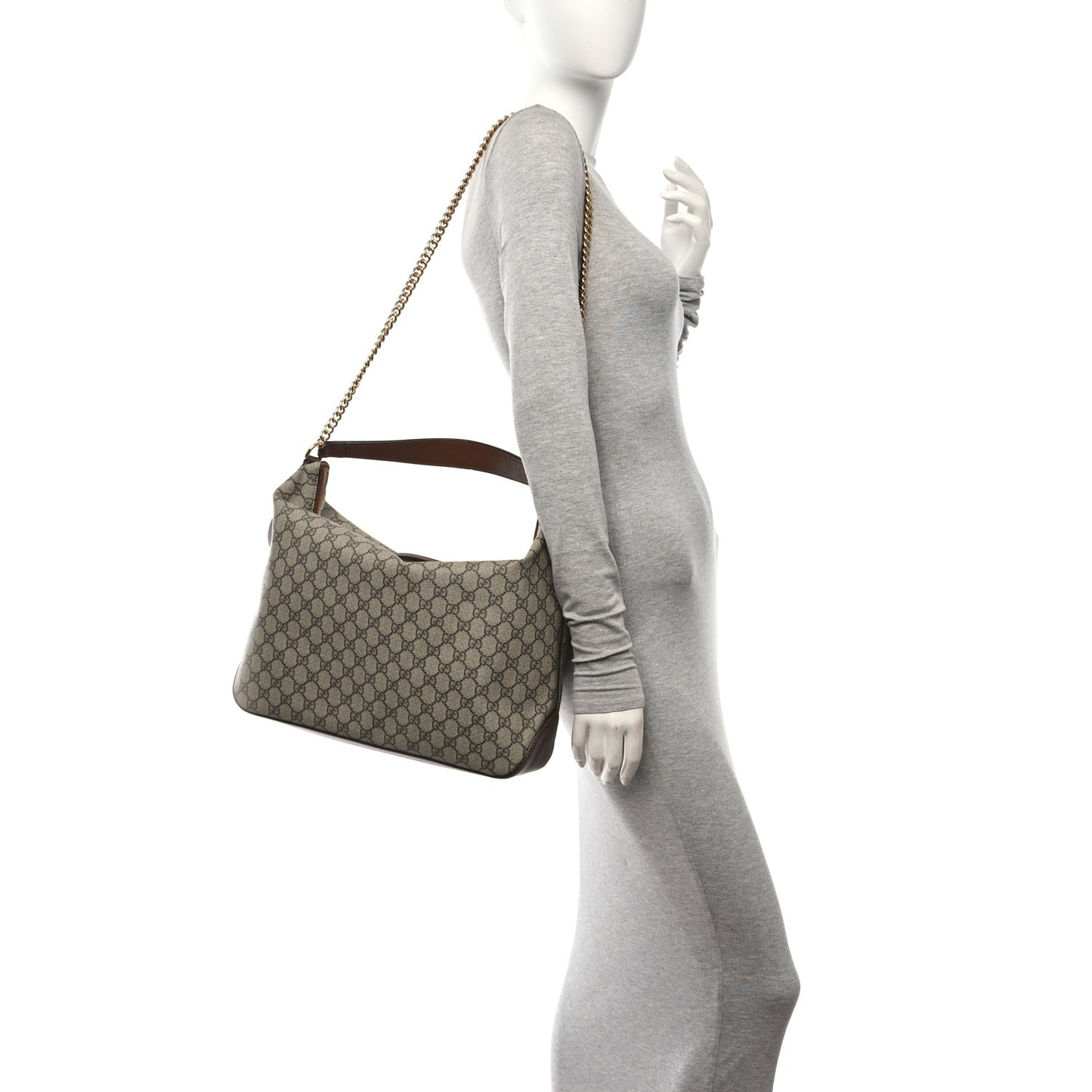 GG Supreme Monogram Large Linea A Hobo Light Brown