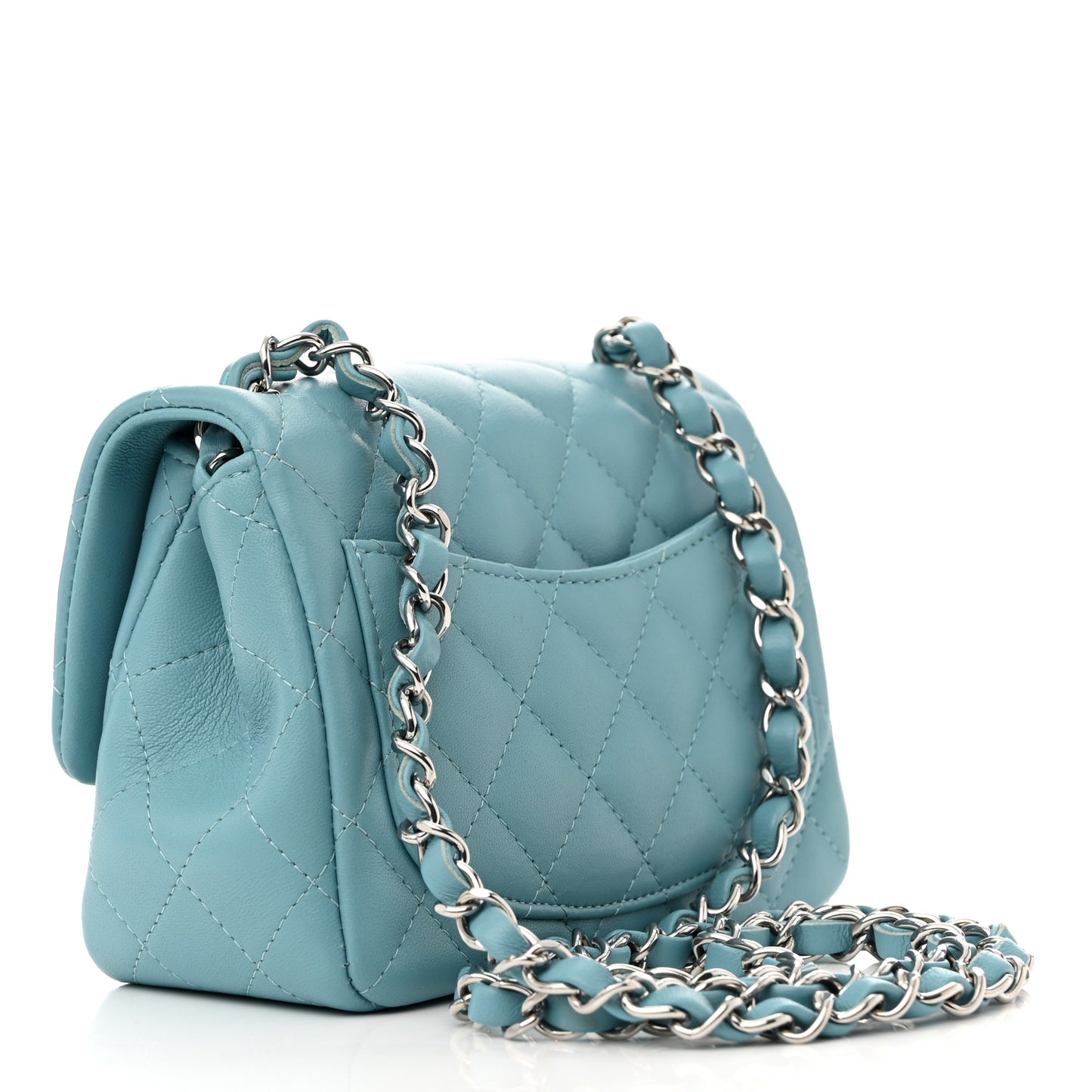 Lambskin Quilted Mini Square Flap Light Blue