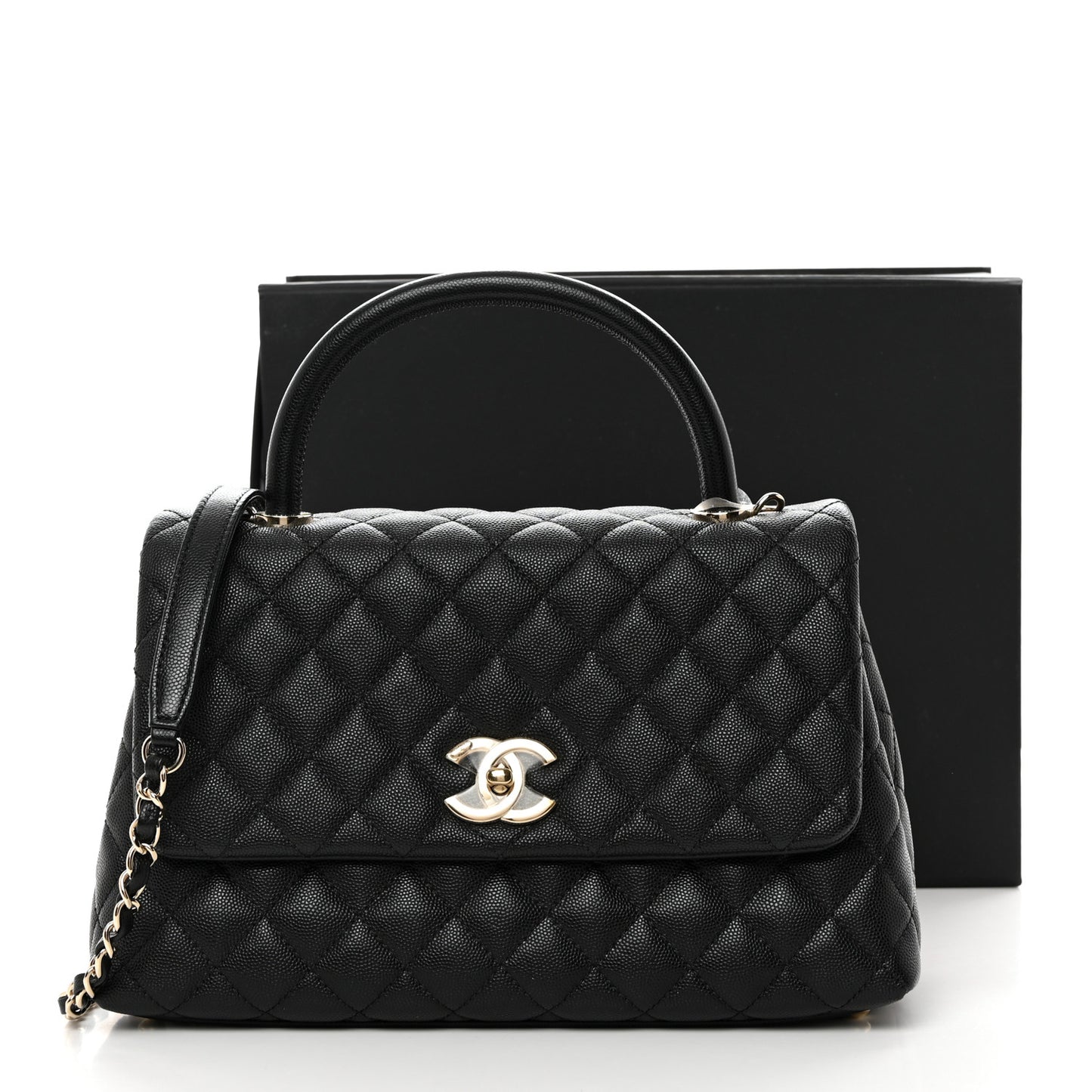 Caviar Quilted Small Coco Handle Flap Black
