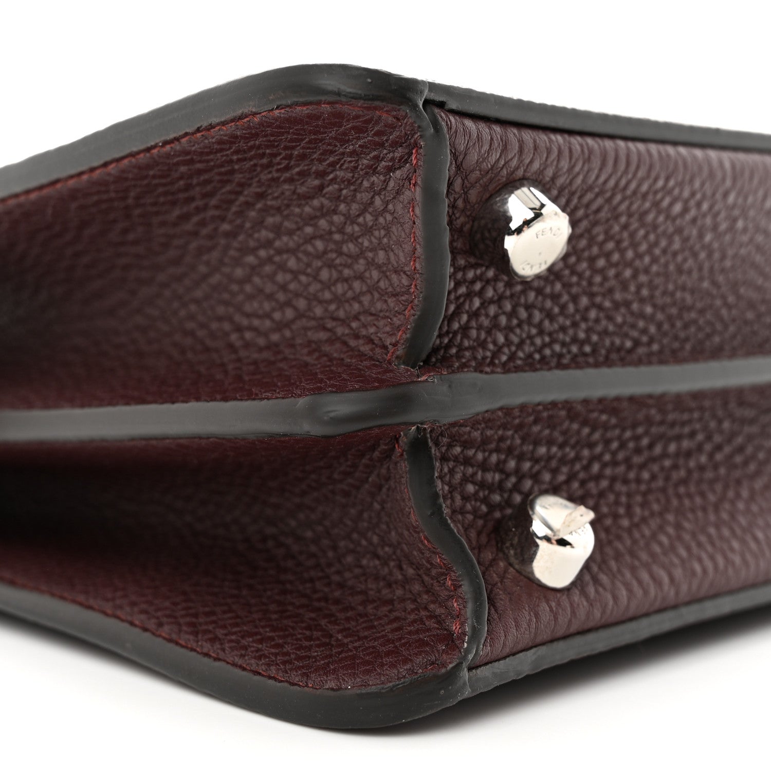 Fendi Cuoio Romano Vitello Cover Glazed Fabric Bi-Color FF 1974 Mini Peekaboo I SEE U Satchel Granada Tartufo Burgundy Tobacco Moro 9 of 10