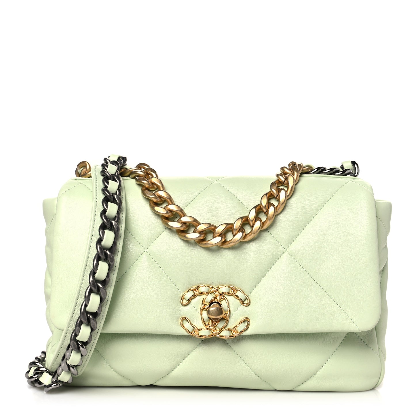 Lambskin Quilted Medium Chanel 19 Flap Light Green