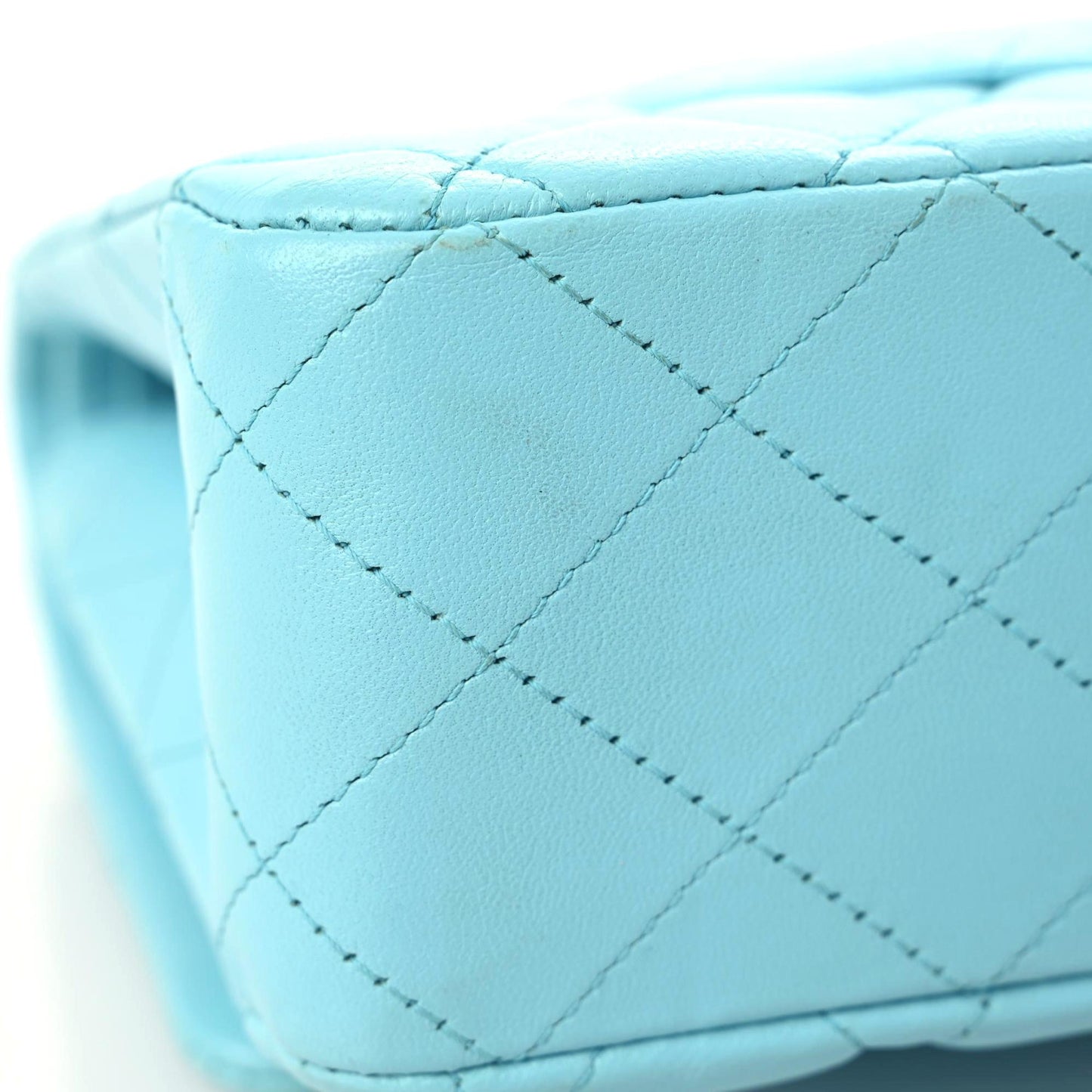 Lambskin Quilted Medium Double Flap Neon Blue