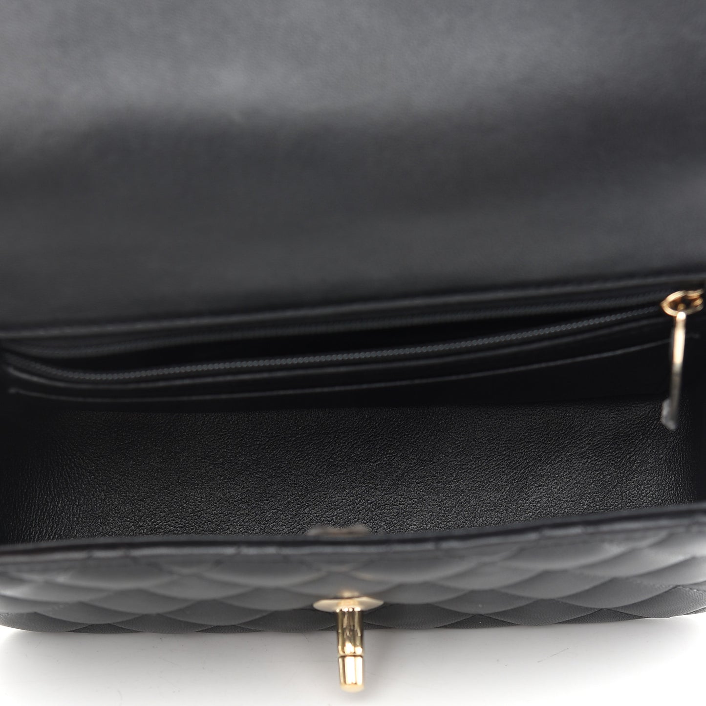 Lambskin Quilted Mini Top Handle Rectangular Flap Black