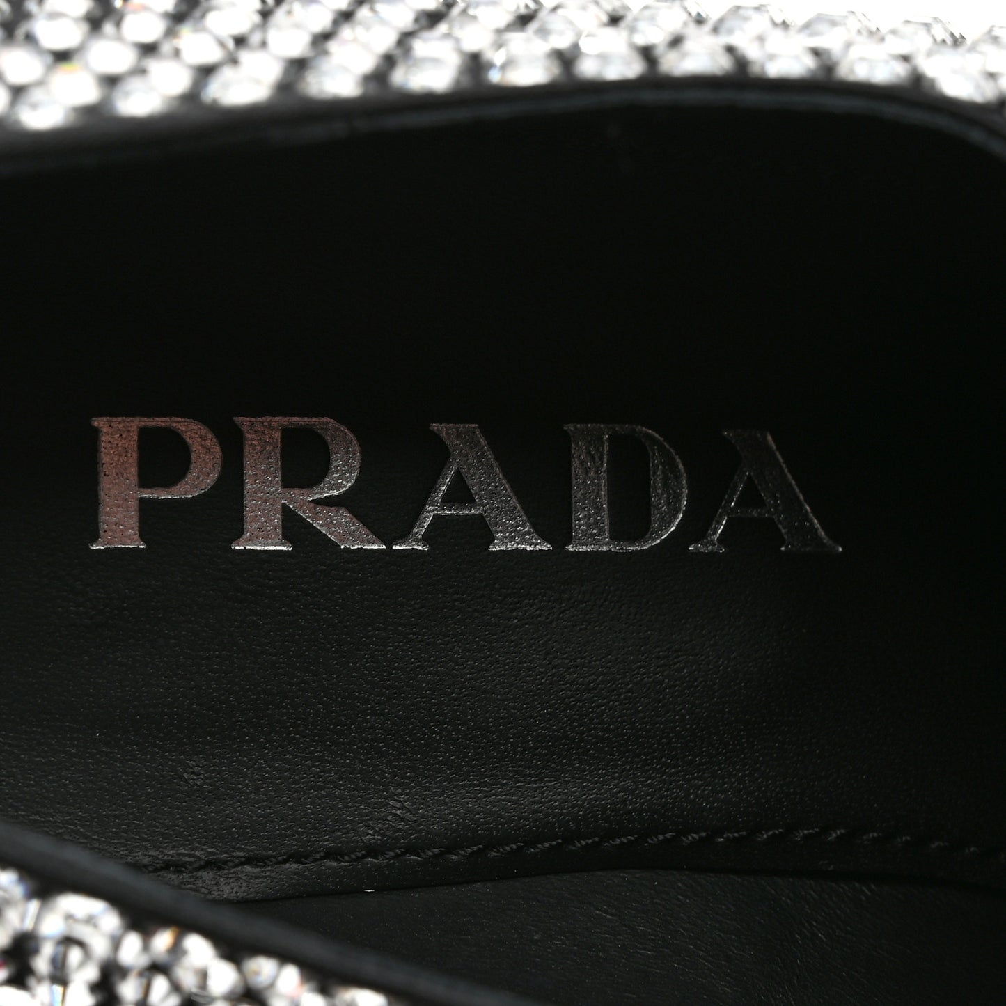 Satin Crystal Metal Triangle Logo 50mm Loafers 38 Cristal