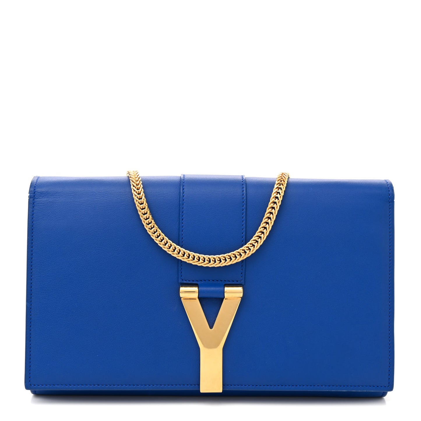Calfskin Classic Y Ligne Chain Wallet Bleu Majorelle