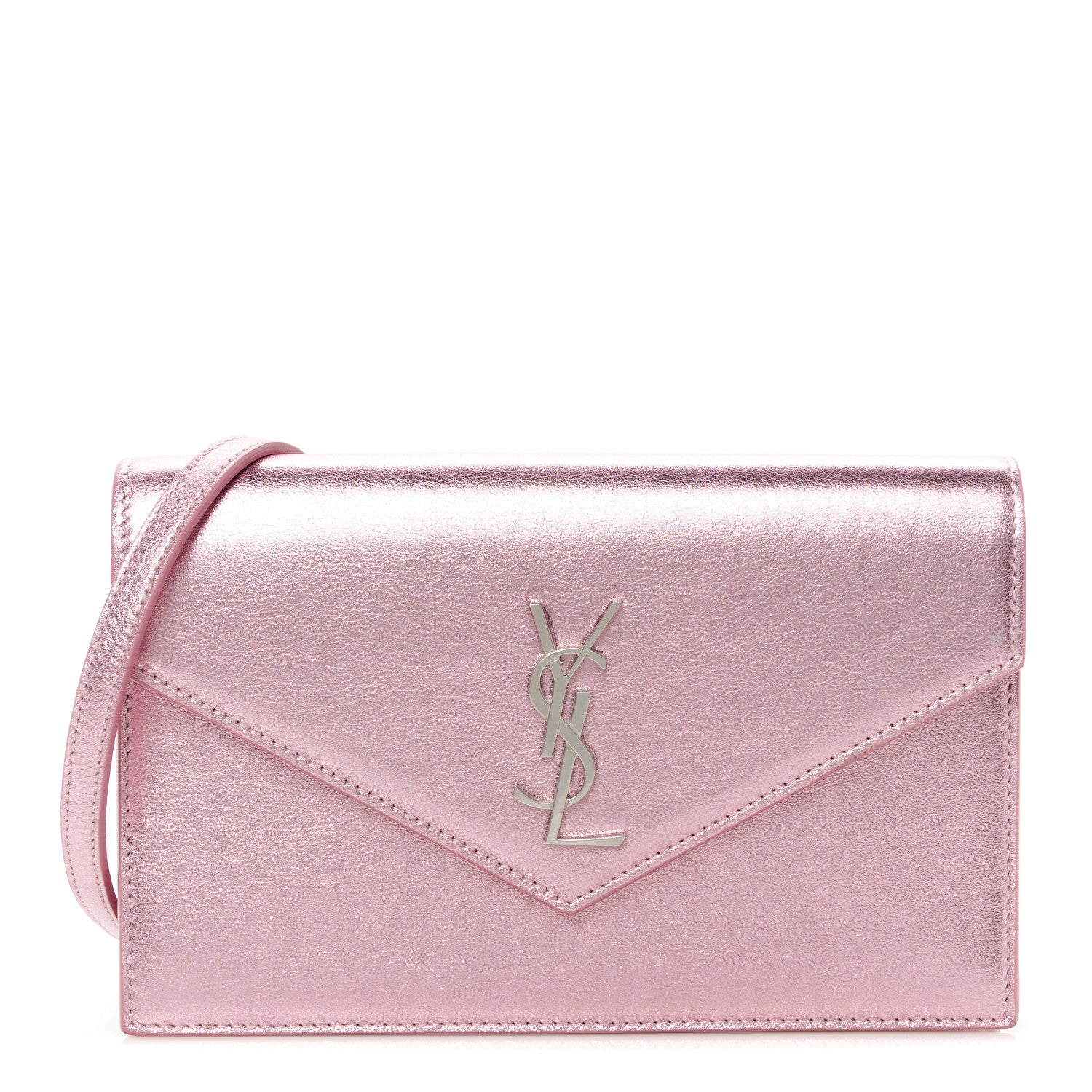 Saint Laurent Metallic Calfskin Monogram Envelope Chain Wallet New