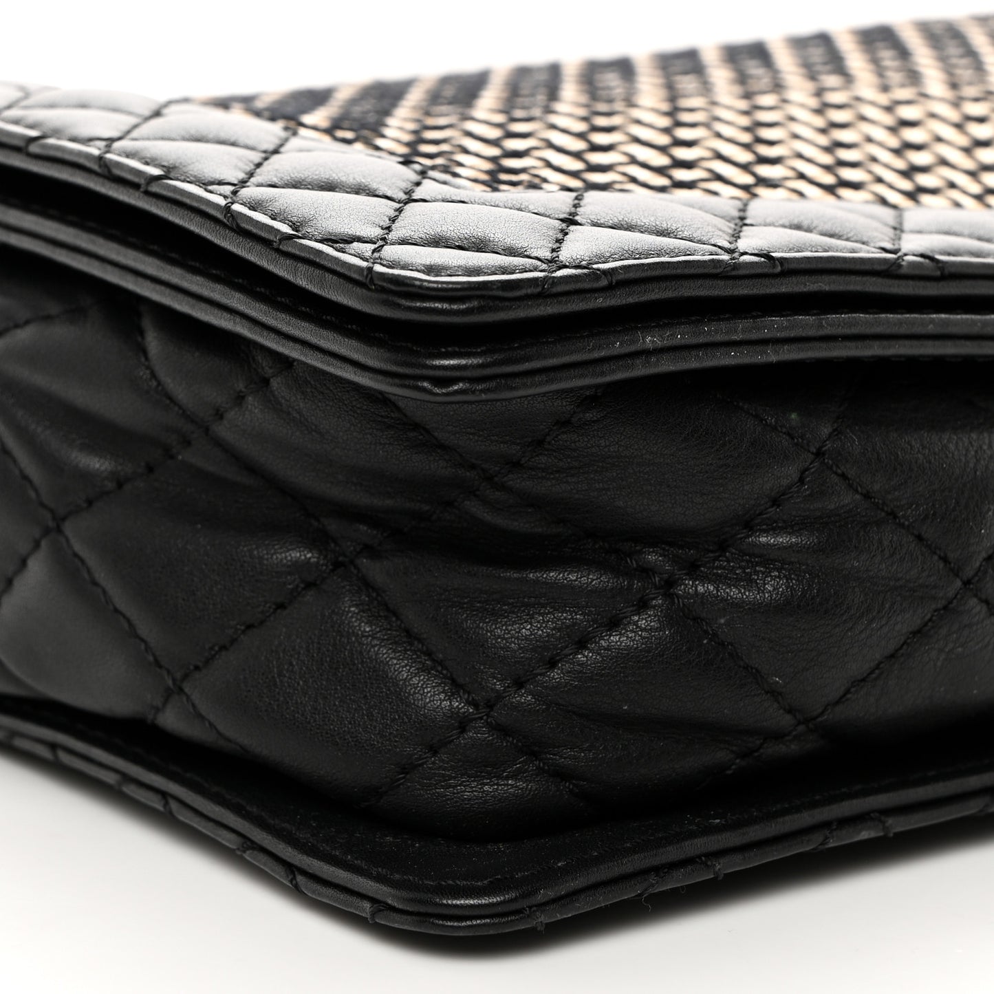 Calfskin Woven Medium Boy Reverso Flap Black