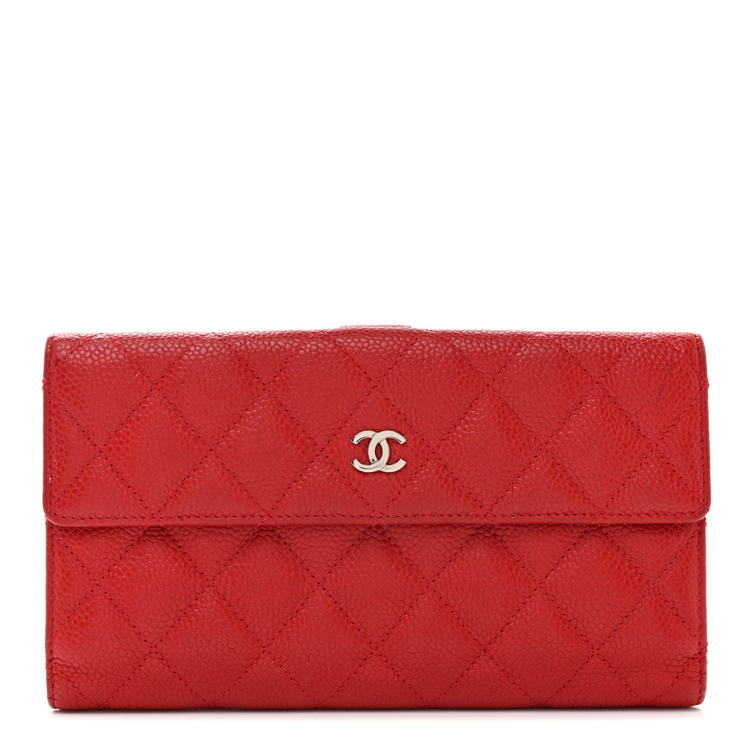 Chanel Caviar Quilted CC Long Double Wallet Red 1 of 10
