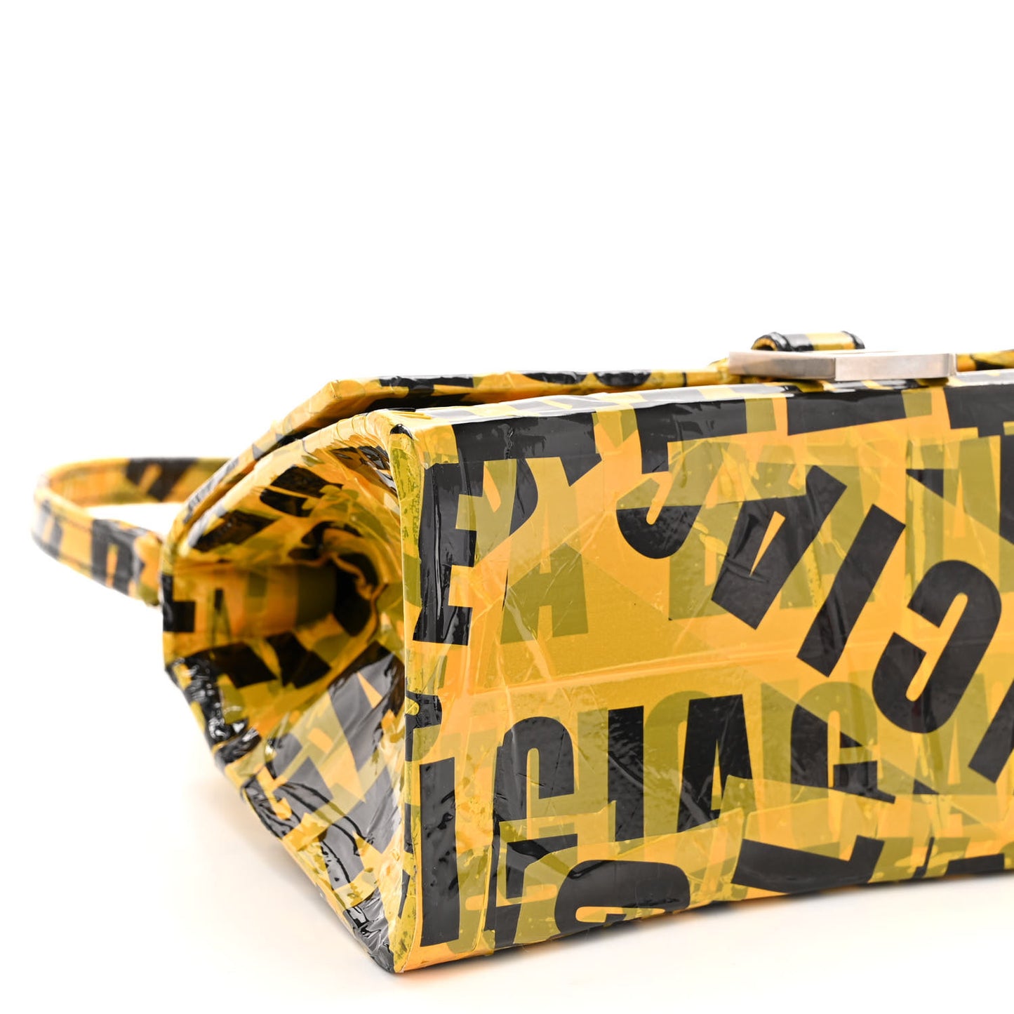 Box Calfskin Tape Small Hourglass Top Handle Bag Yellow Black