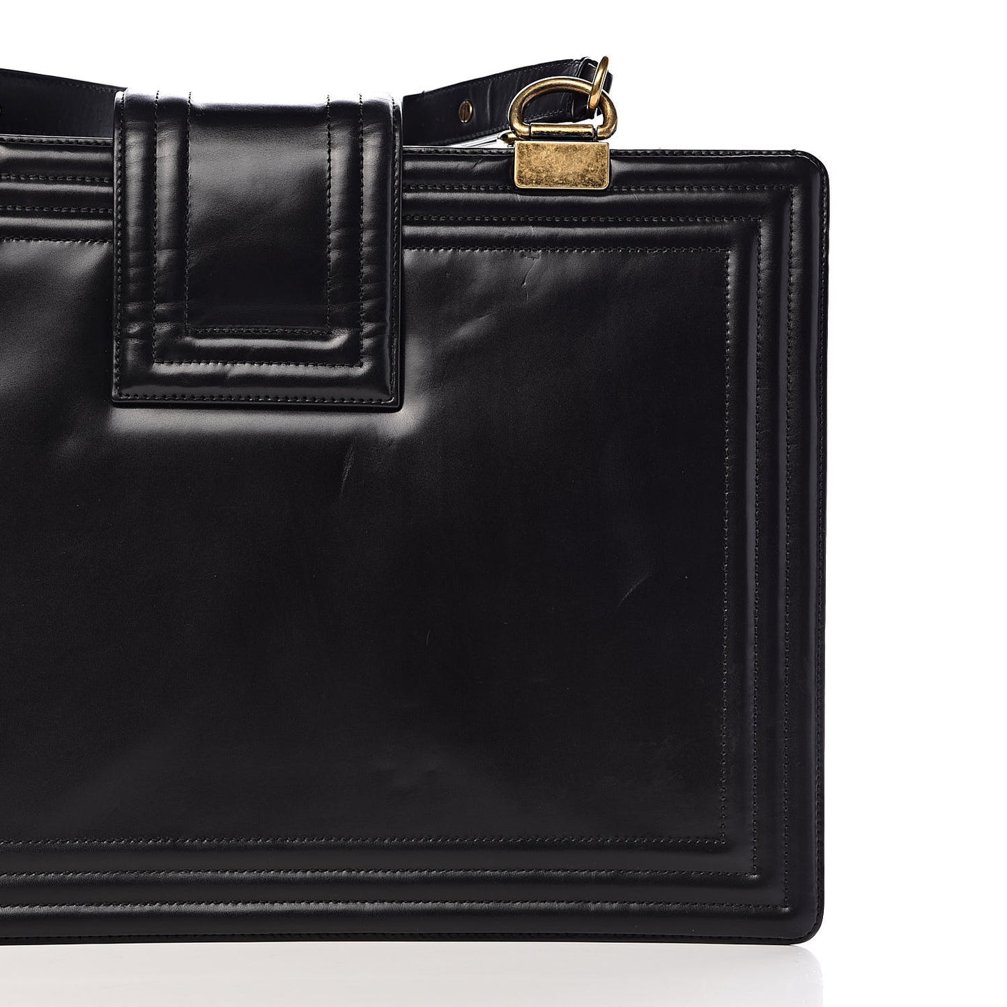 Glazed Calfskin Boy Tote Black