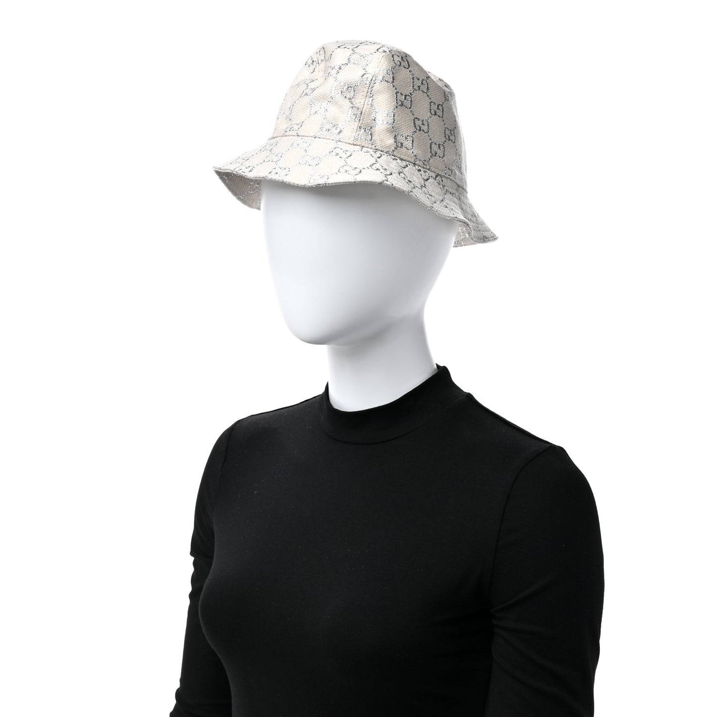Canvas Lame GG Monogram Bucket Hat S Gardenia Silver