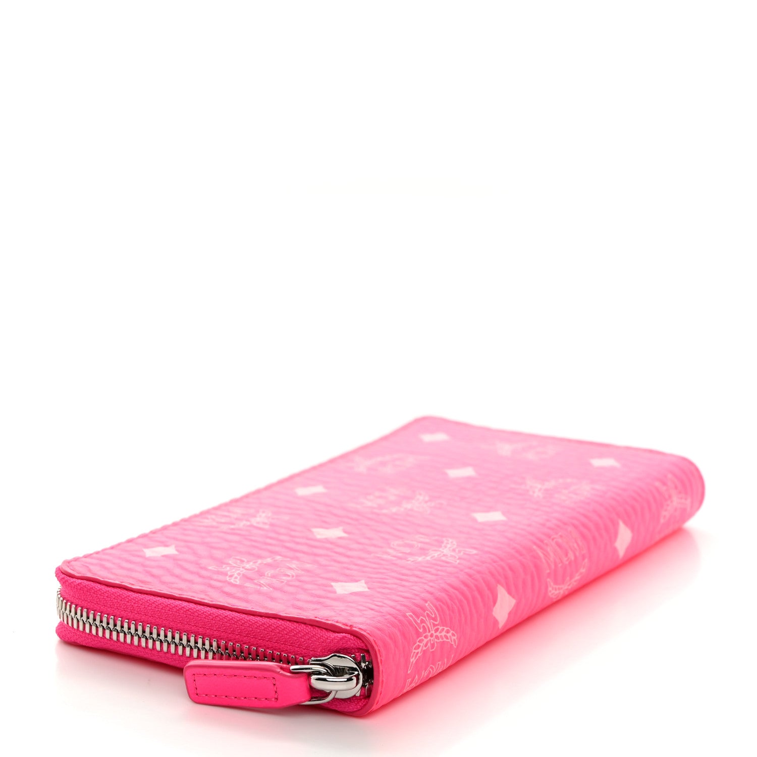MCM Visetos Large Zip Around Wallet Neon Pink 4 of 7