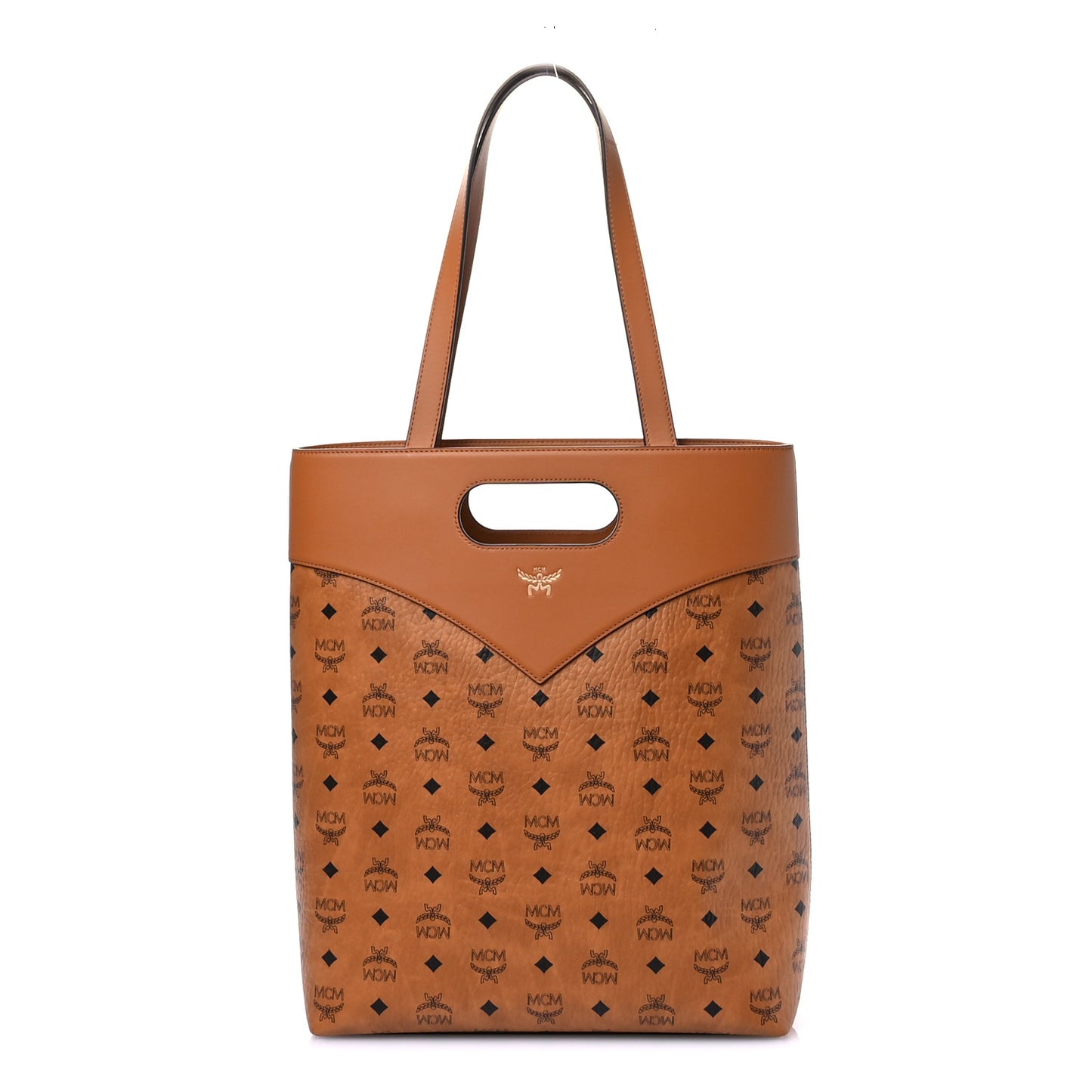 Visetos Calfskin Large Vertical Diamond Tote Cognac