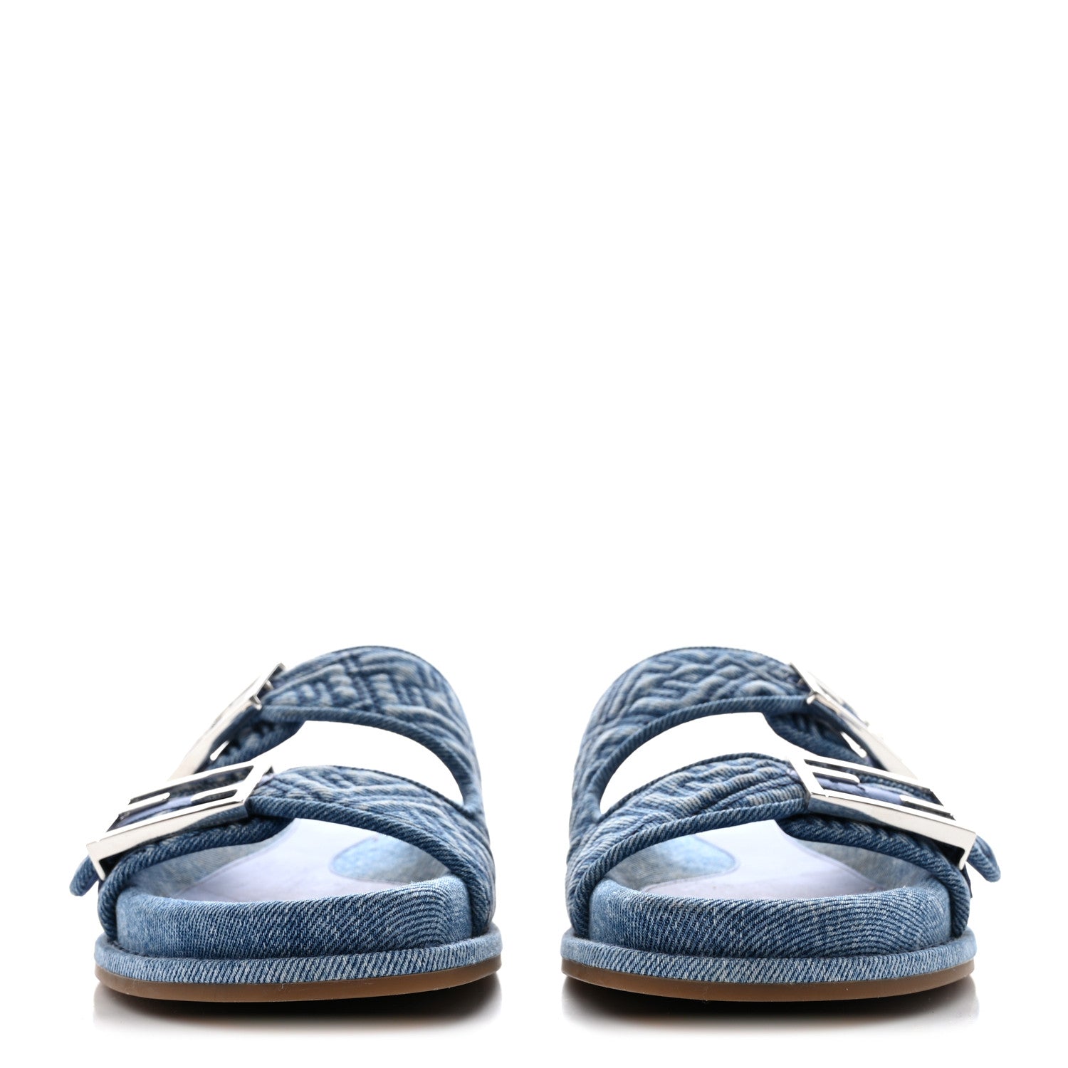 Fendi Denim Jacquard FF Womens Fendi Feel Buckled Slide Sandals 37 Blue 2 of 15