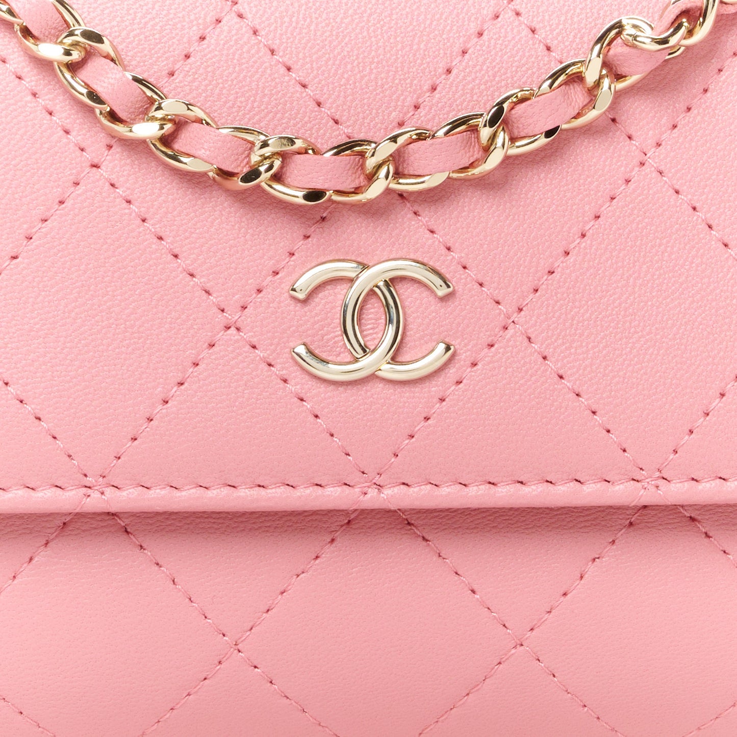 Calfskin Diamond Stitched Chain Around Flap Phone Holder Dark Pink