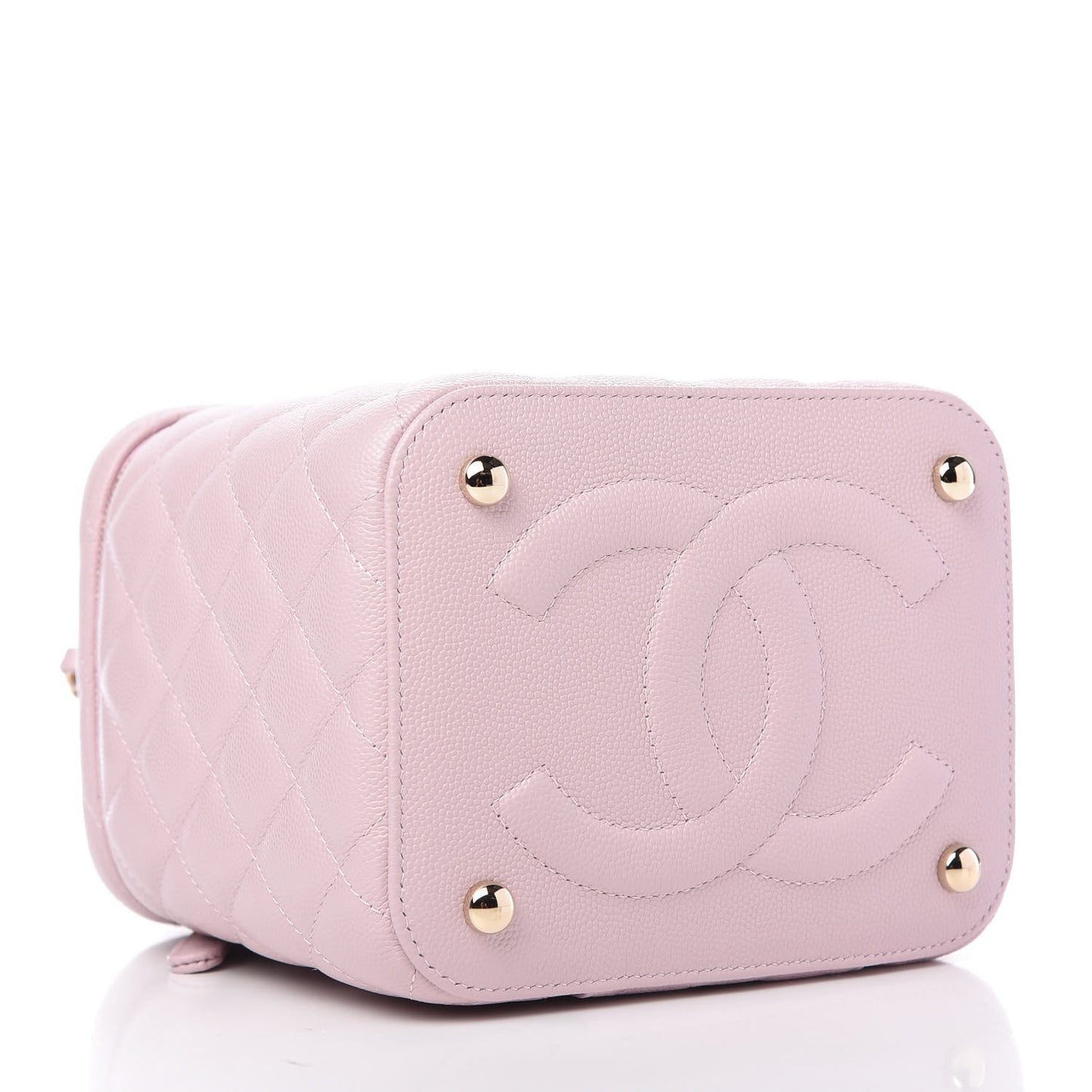 Caviar Quilted Small Top Handle Vanity Case With Chain Light Pink