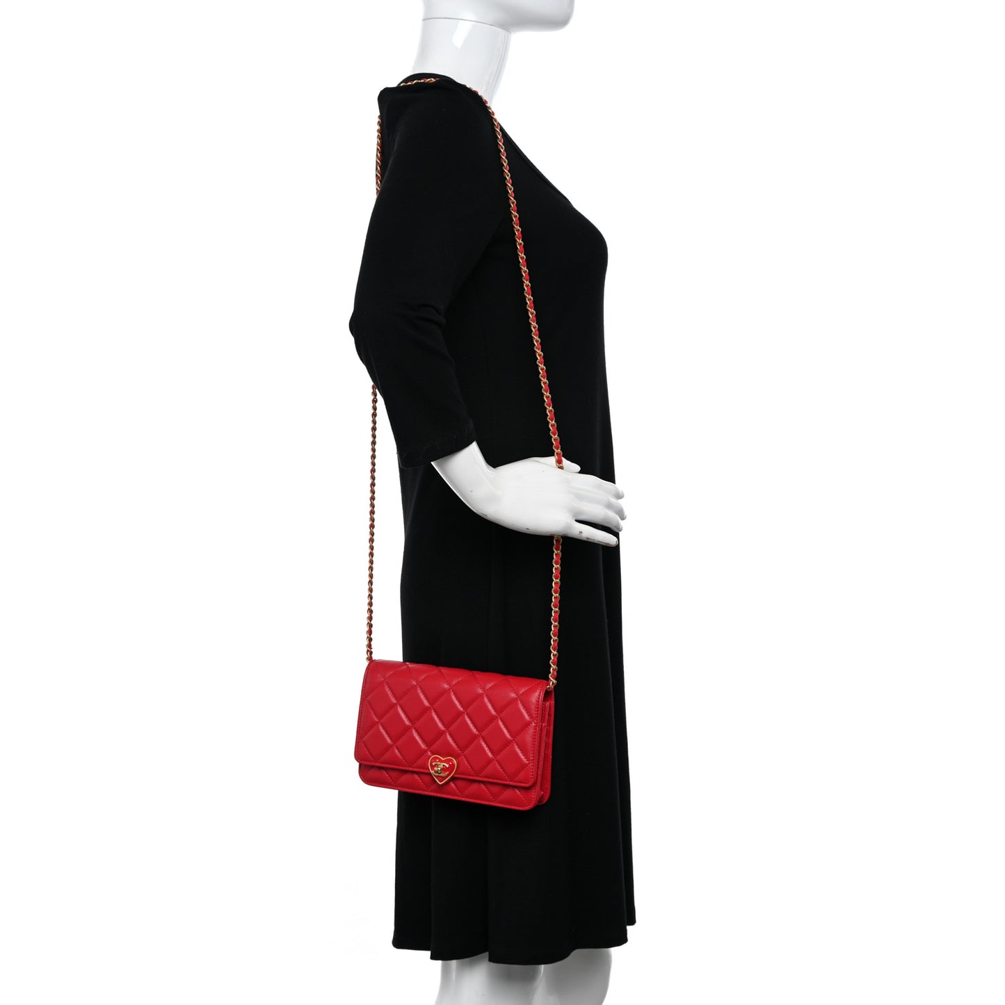 Lambskin Plexiglass Quilted Coco Love Wallet On Chain WOC Red