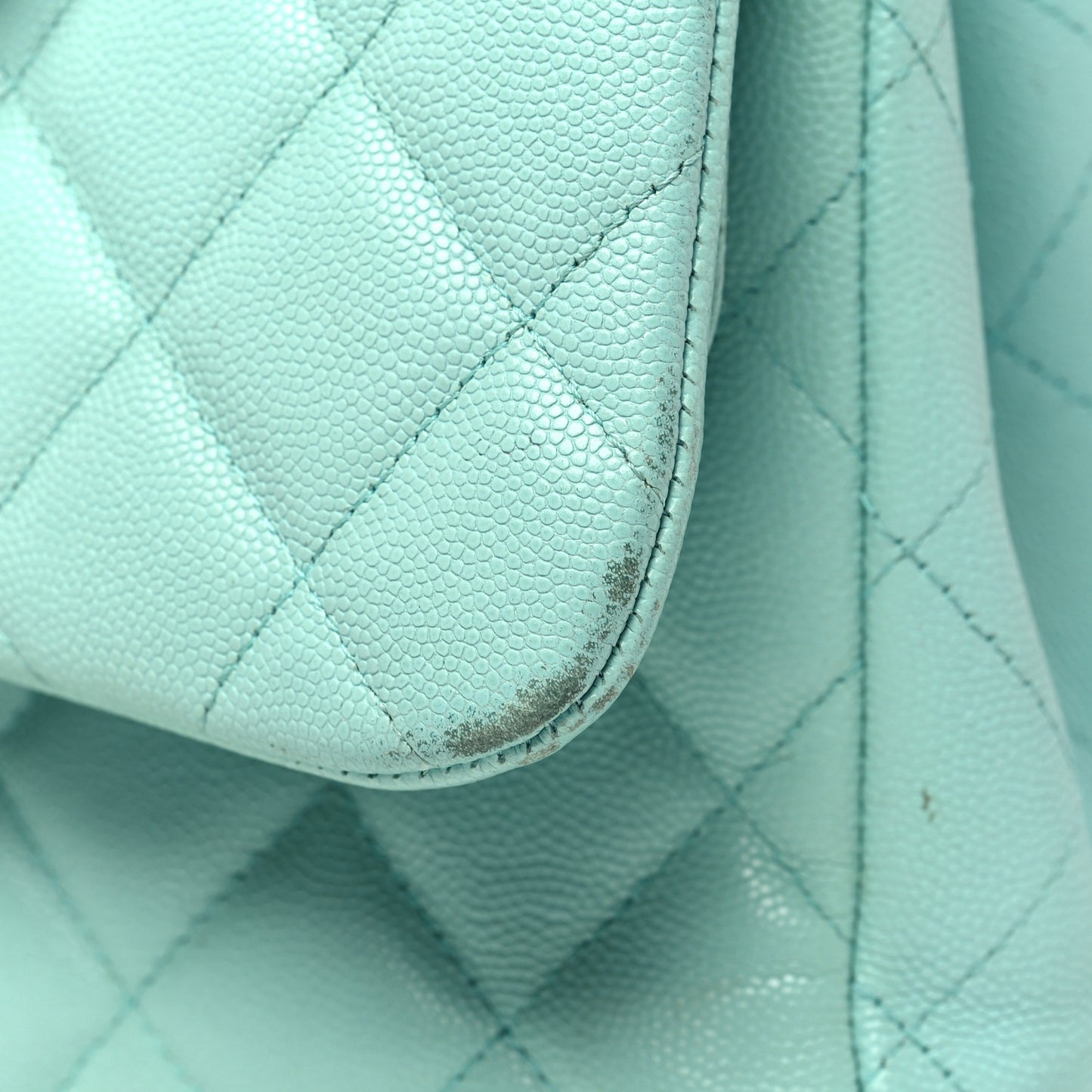 Caviar Quilted Jumbo Double Flap Light Green