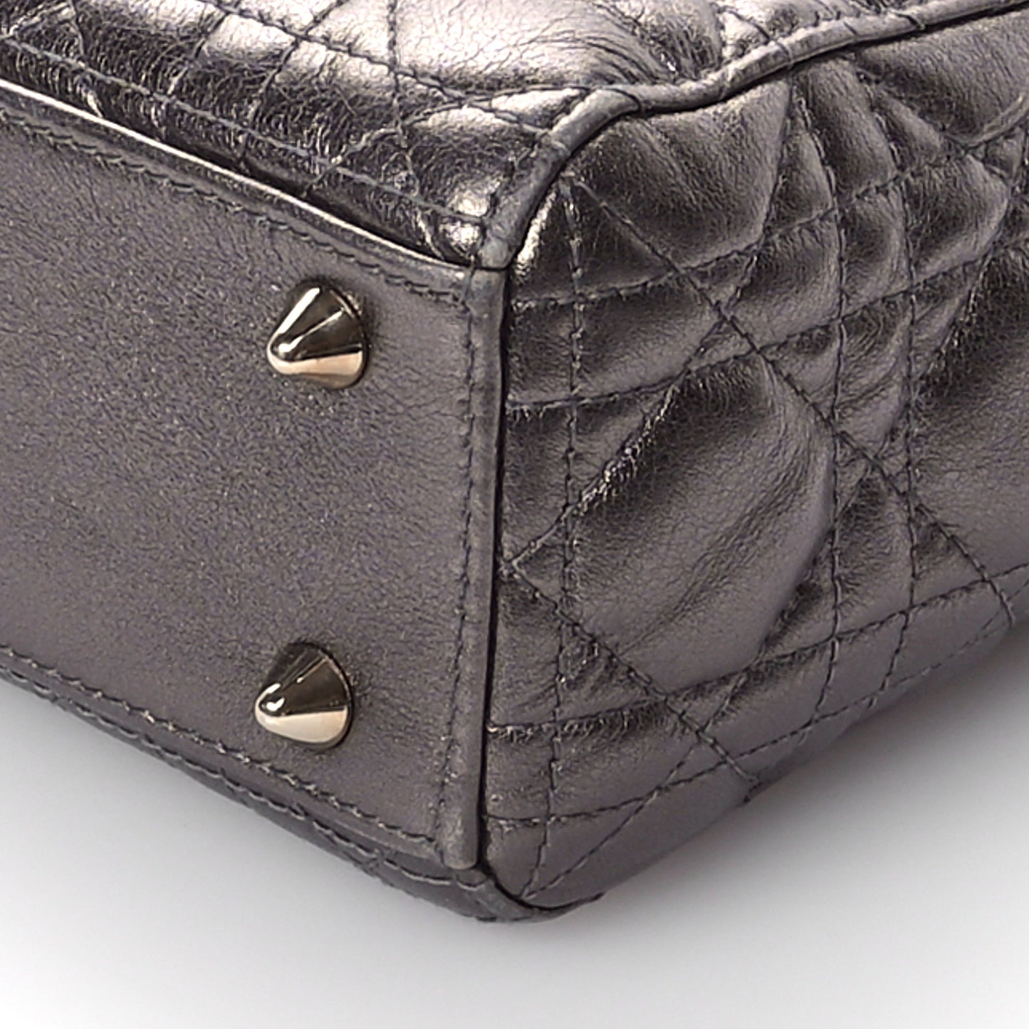 Metallic Grained Calfskin Cannage Small Lady Dior Gunmetal