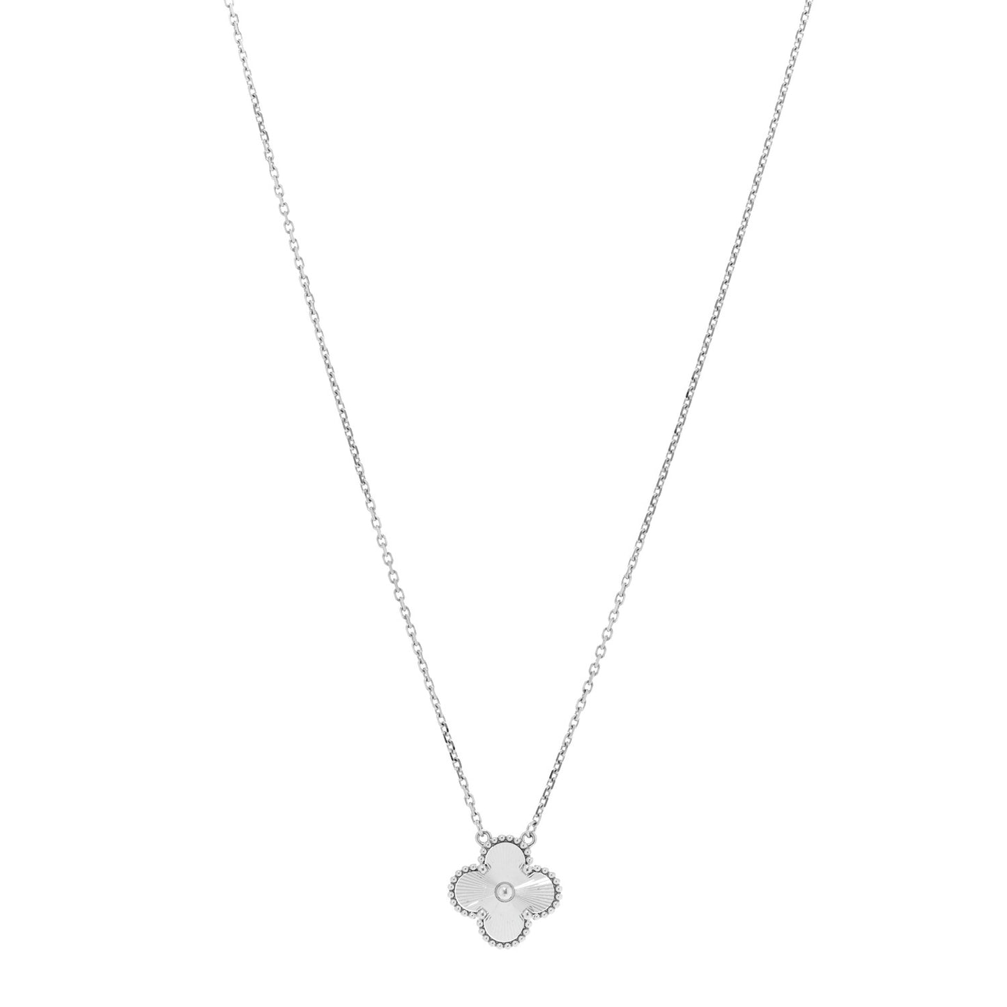 18K White Gold Guilloche Vintage Alhambra Pendant Necklace