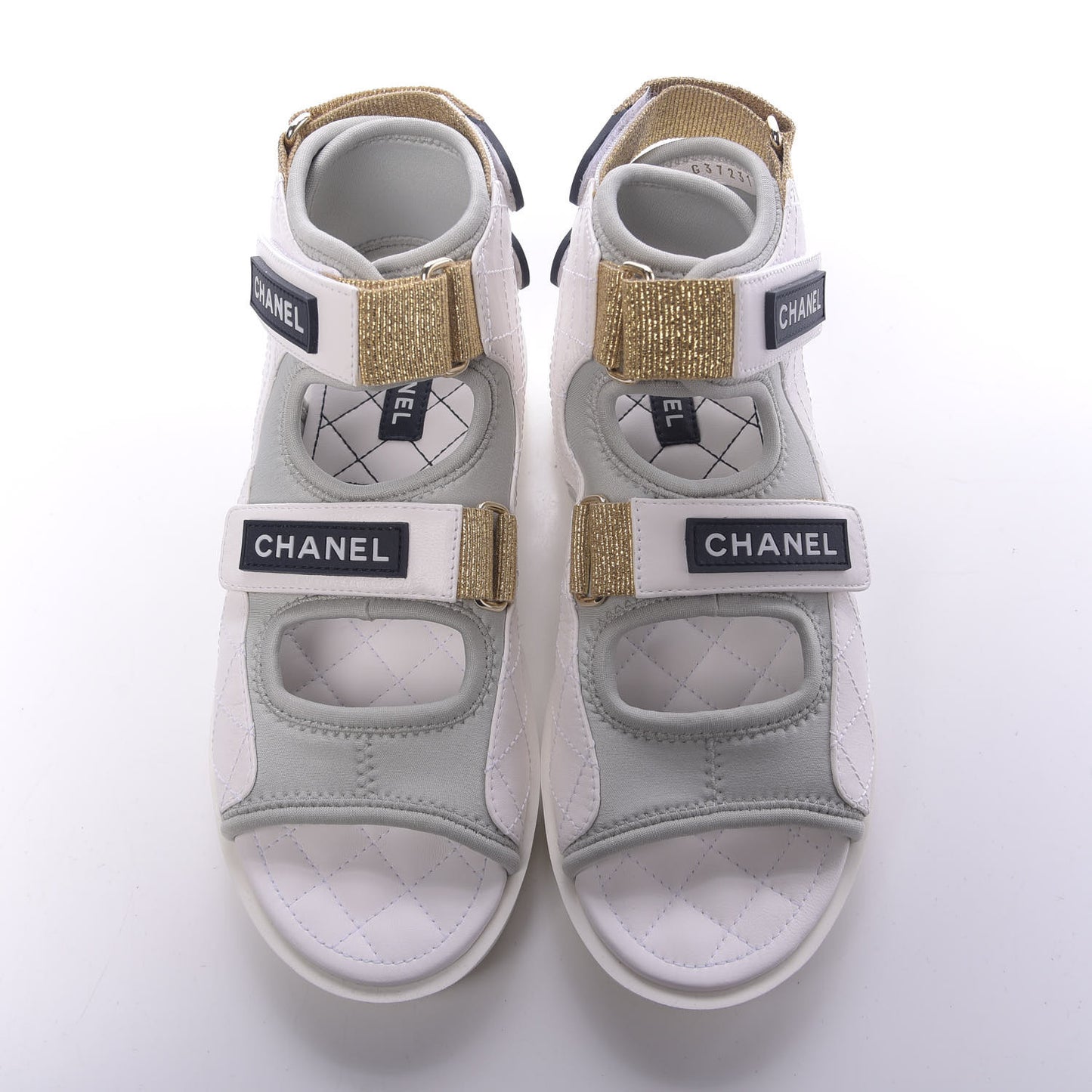 Goatskin Fabric Gladiator Sandals 37.5 White Light Grey Navy Blue