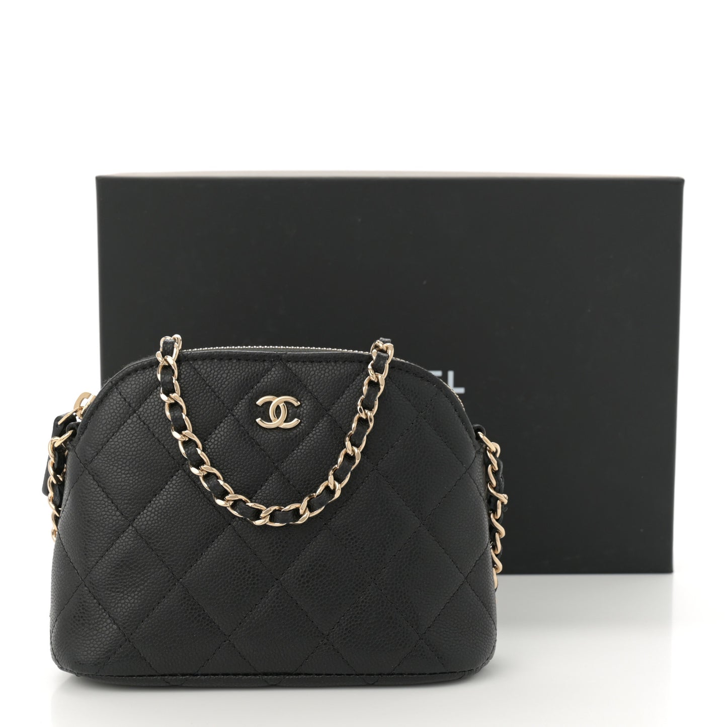 Caviar Quilted Classic Clutch With Chain Black