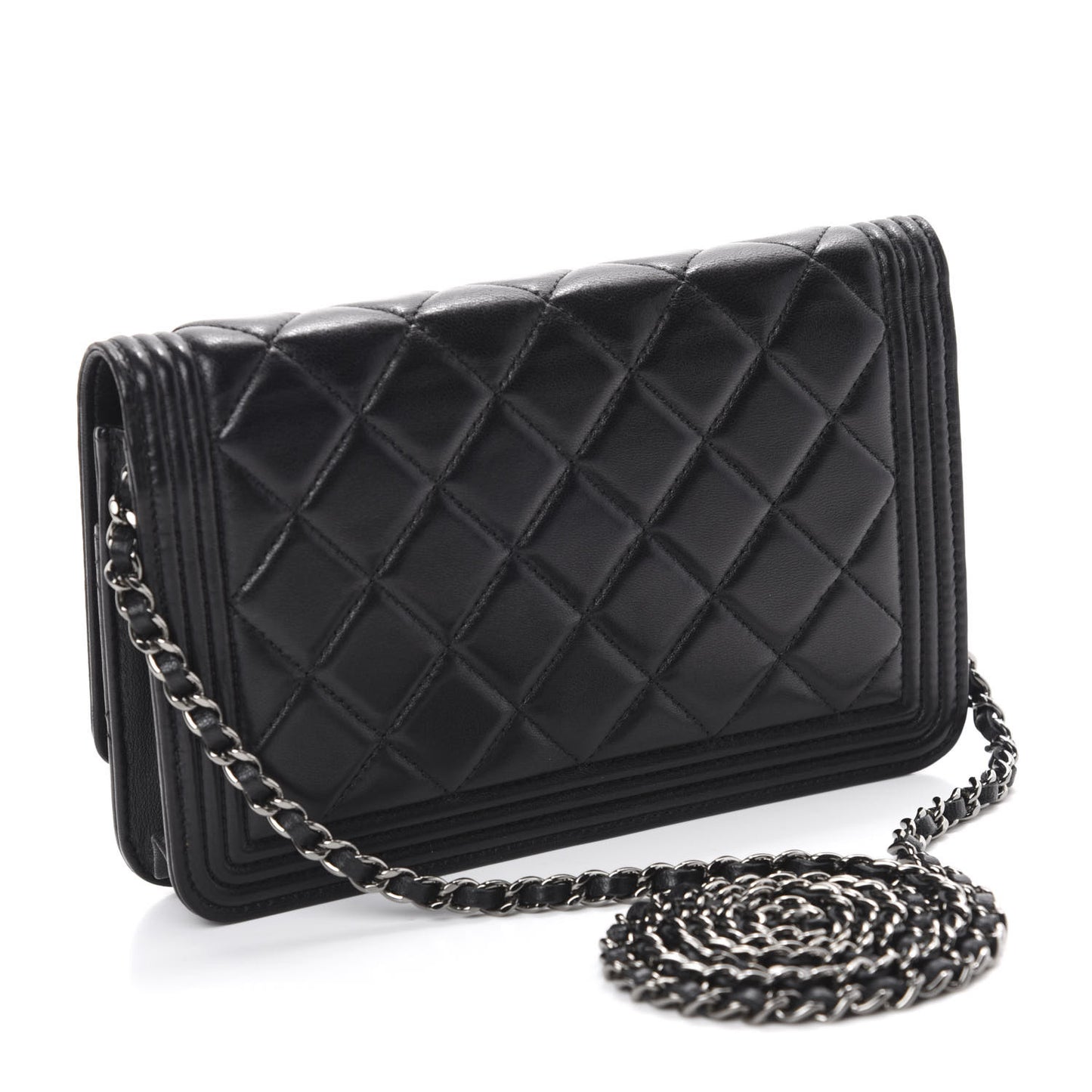 Lambskin Quilted Boy Wallet On Chain WOC Black