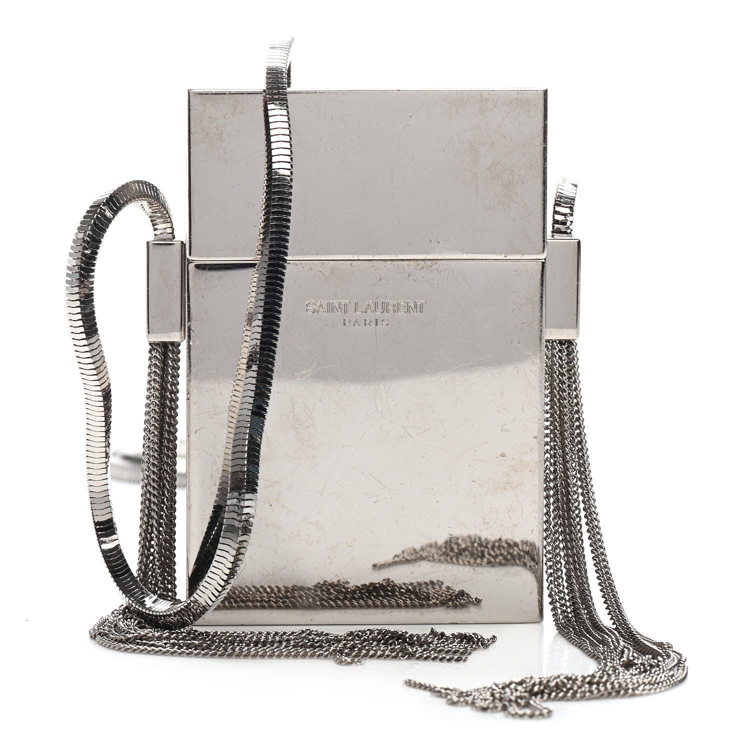 Saint Laurent Metal Mirrored Mini Smoking Box Crossbody Bag Silver