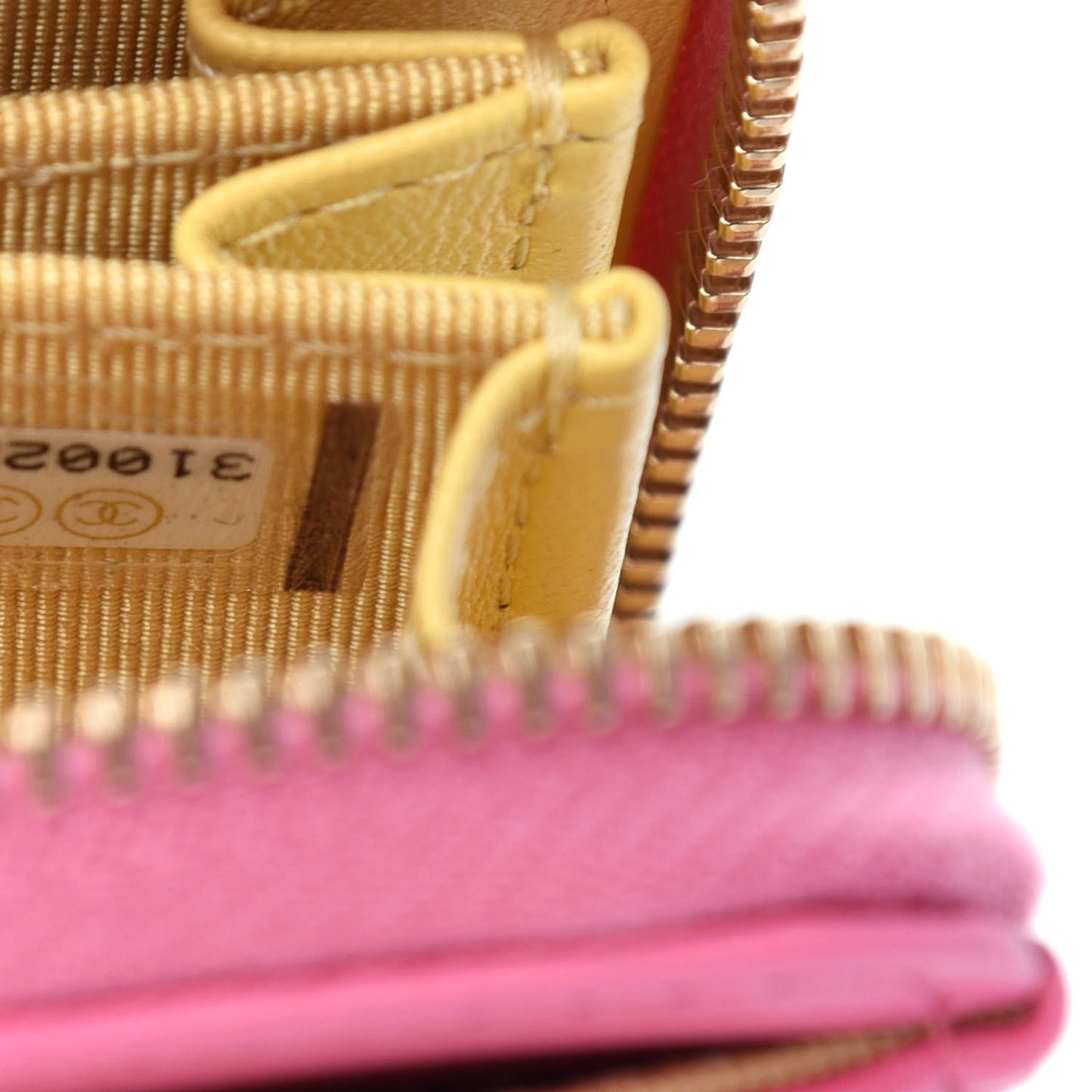 Lambskin Quilted Zip Around Coin Purse Wallet Pink Yellow