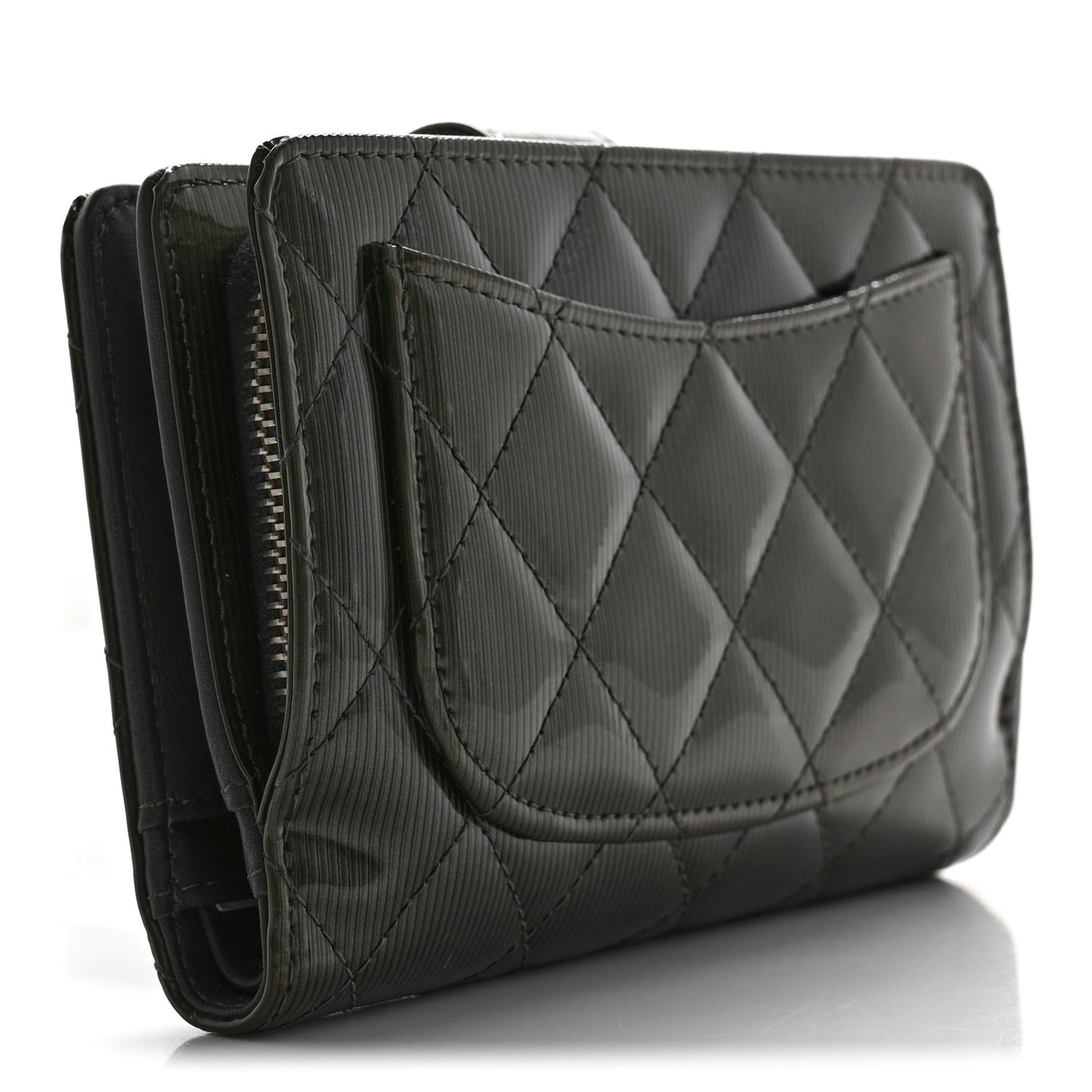 Striated Patent CC French Wallet Dark Grey