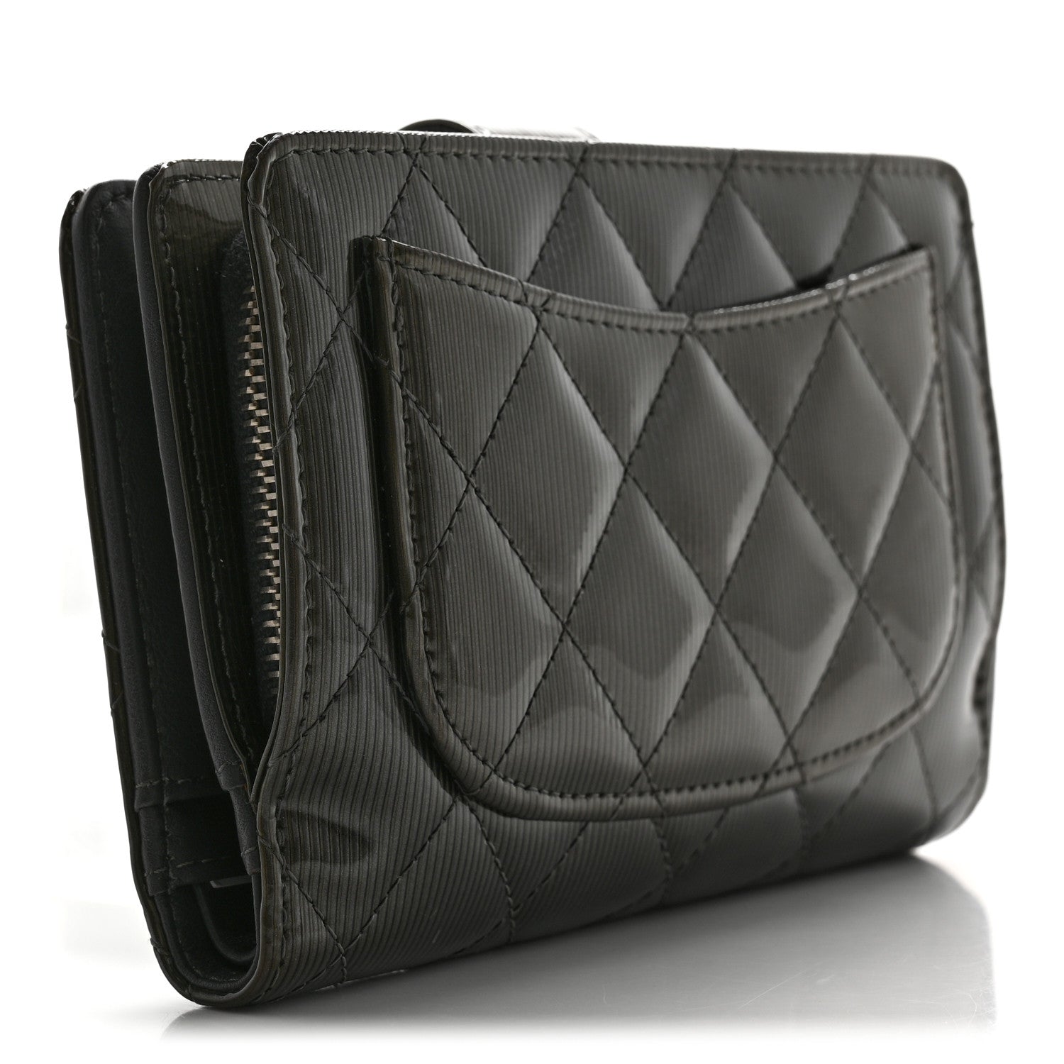 Chanel Striated Patent CC French Wallet Dark Grey 3 of 11