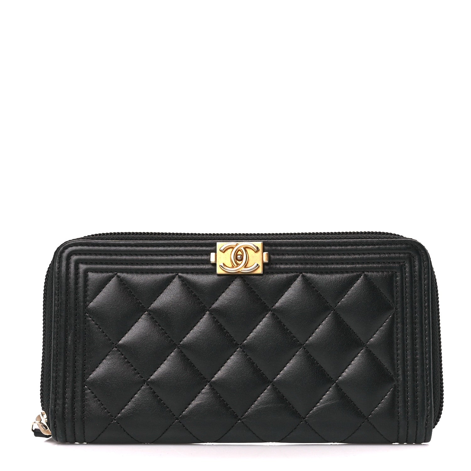 Chanel Lambskin Quilted Boy Long Zip Around Wallet Black 1 of 11