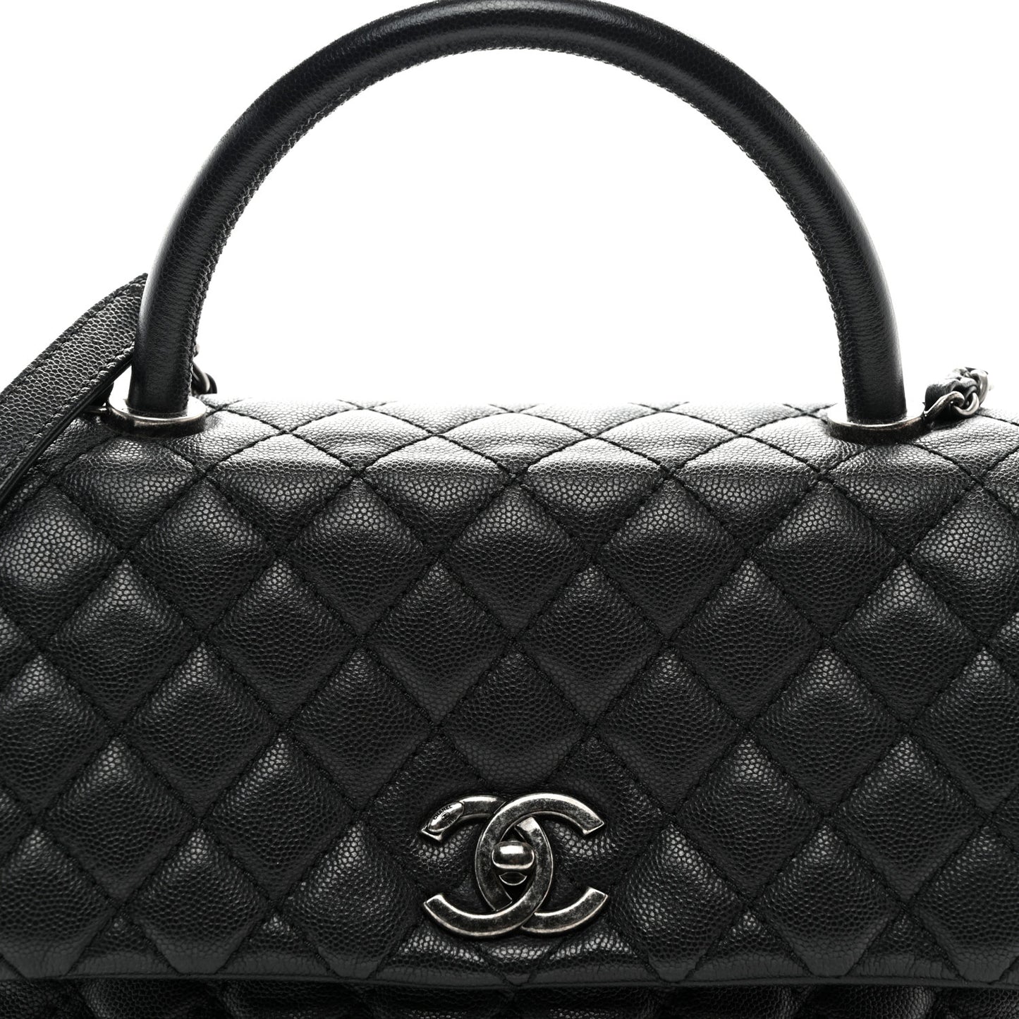 Caviar Quilted Small Coco Handle Flap Black