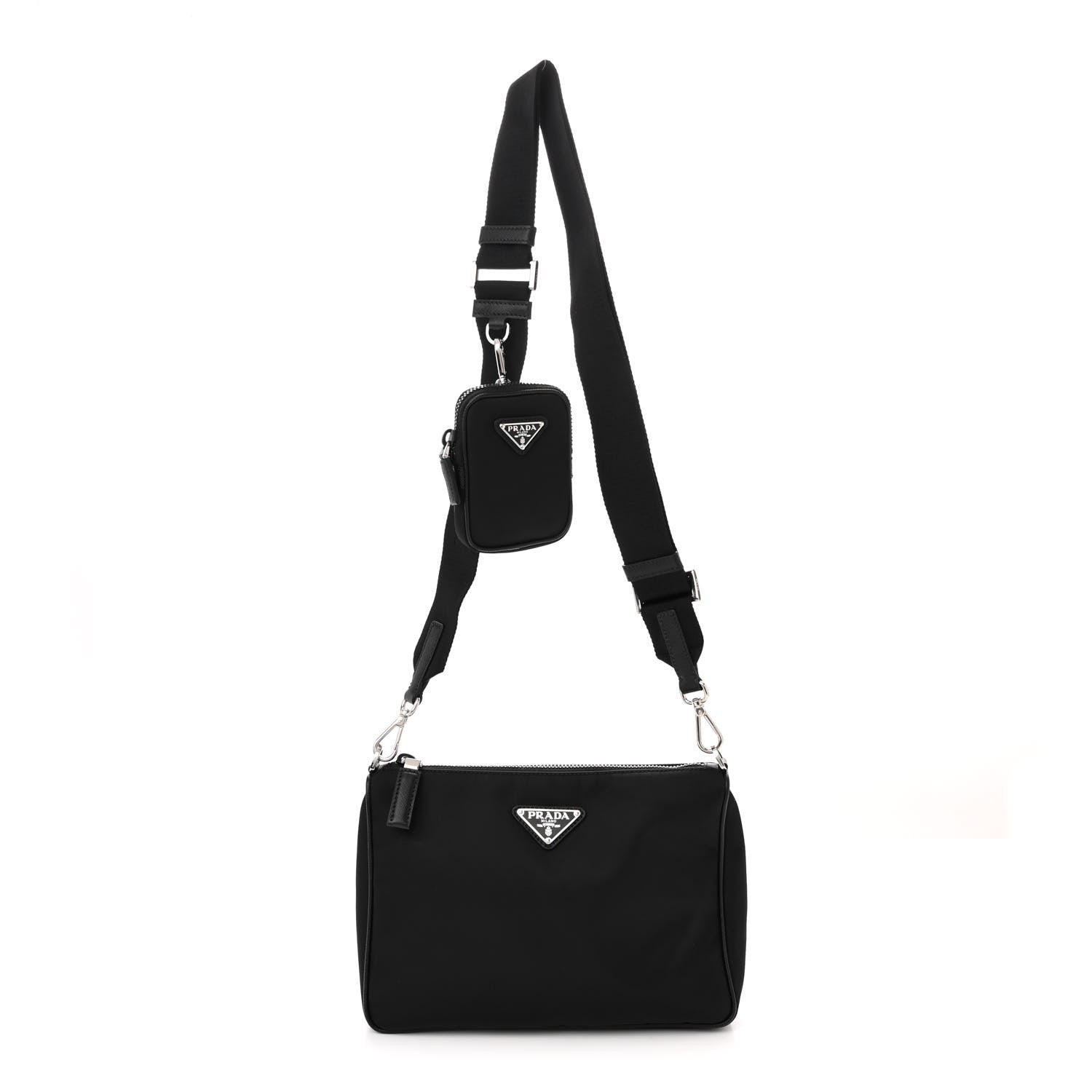 Prada Re-Nylon Saffiano Pocket Zippered Shoulder Bag Black 1 of 10