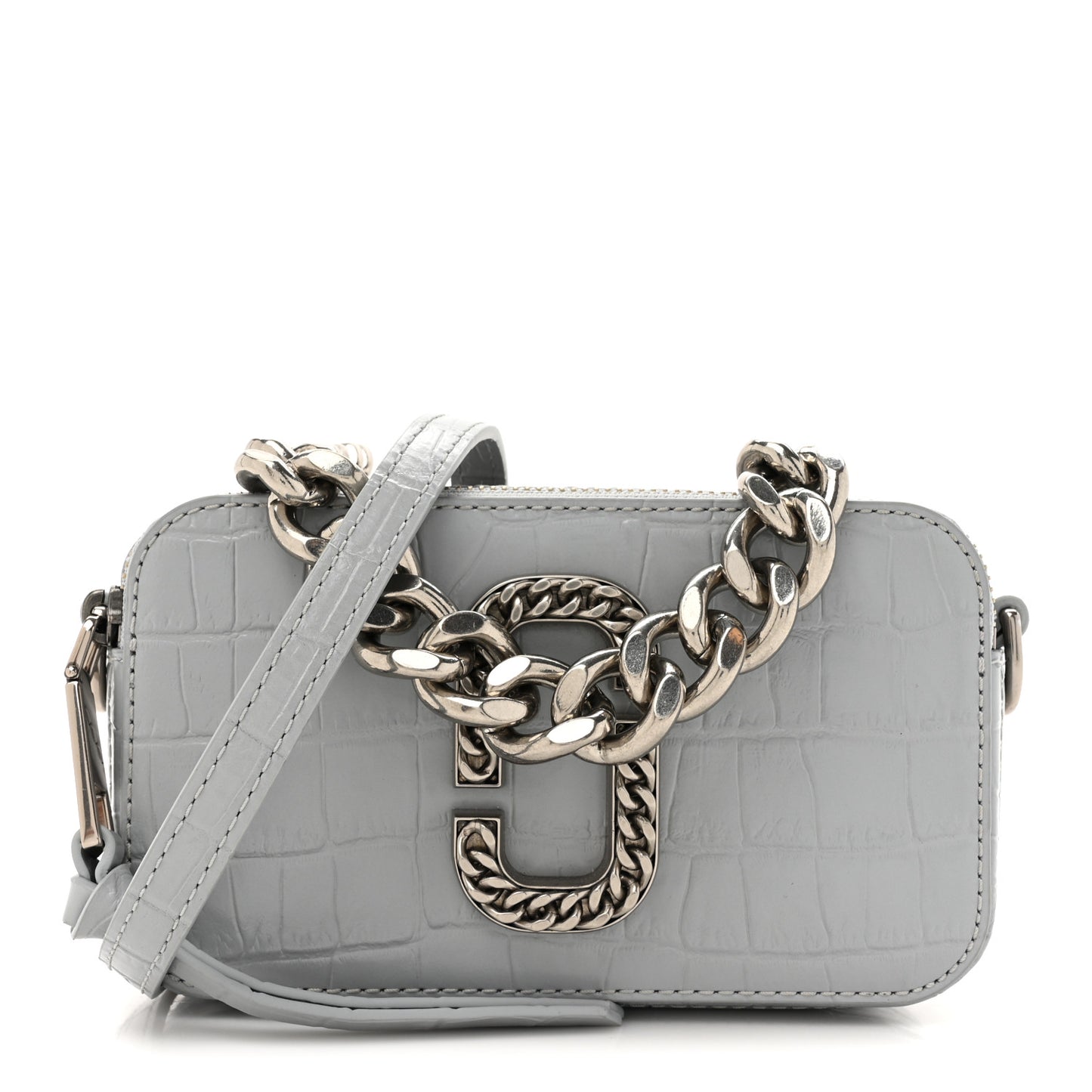Calfskin Croc Embossed Snapshot Camera Bag Quarry