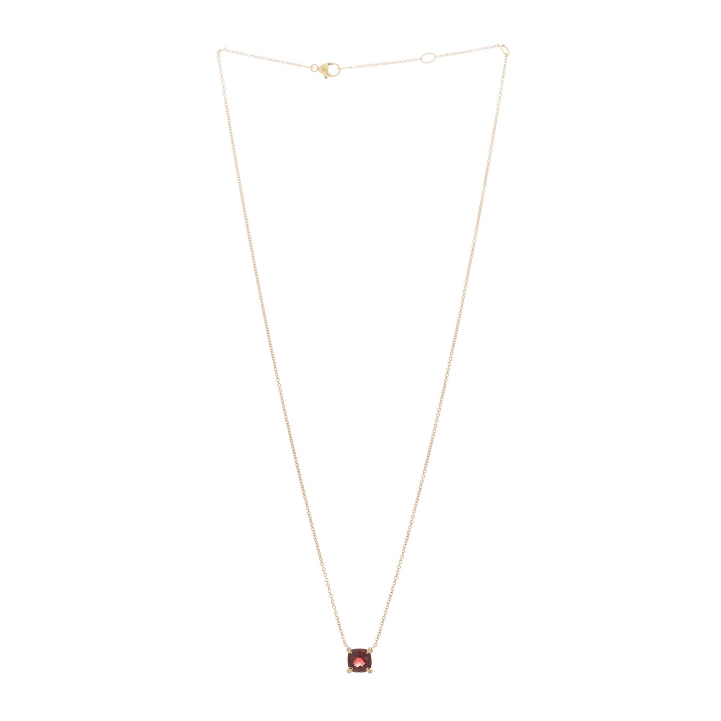 18K Yellow Gold Diamond Garnet 7mm Petite Chatelaine Pendant Necklace