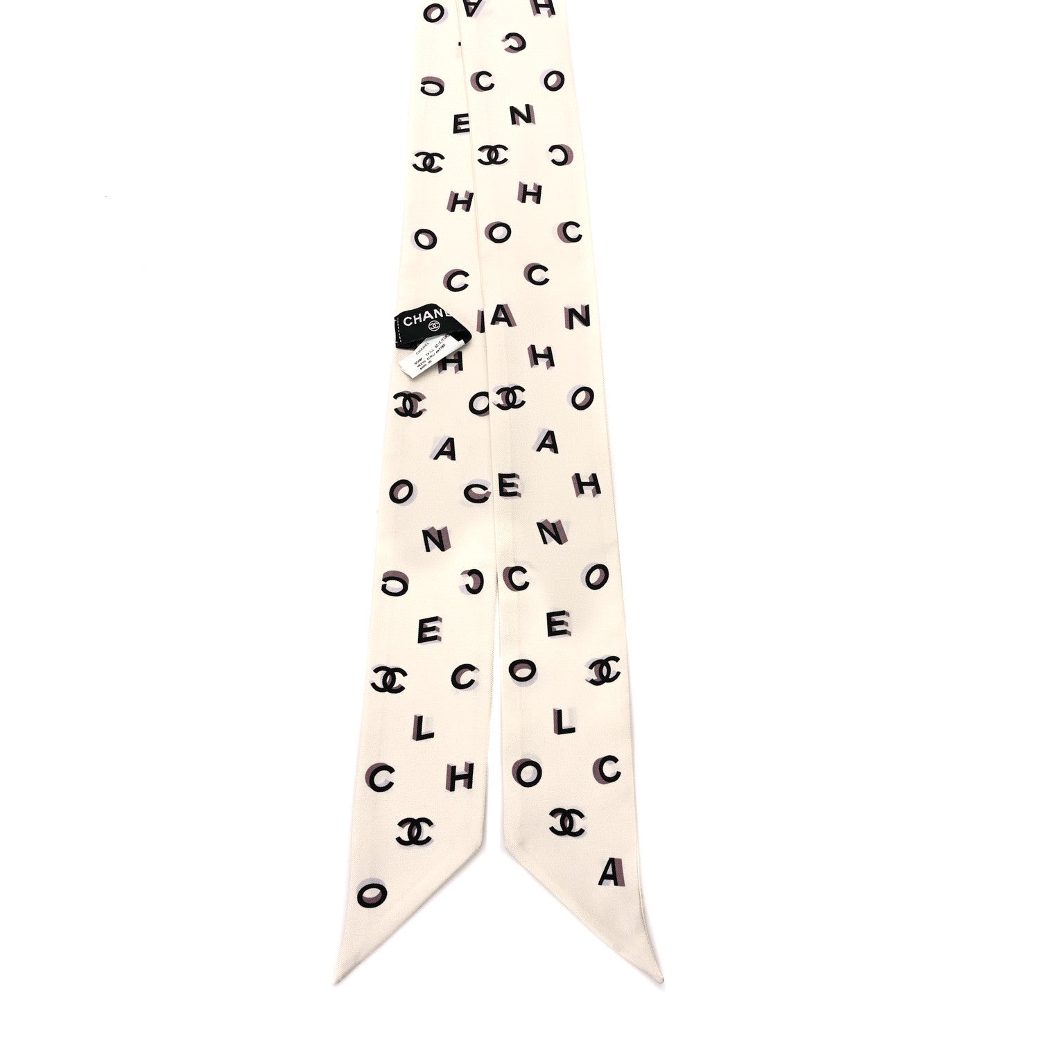 Chanel Silk Logo CC Slim Bandeau Scarf Black Ecru 2 of 3