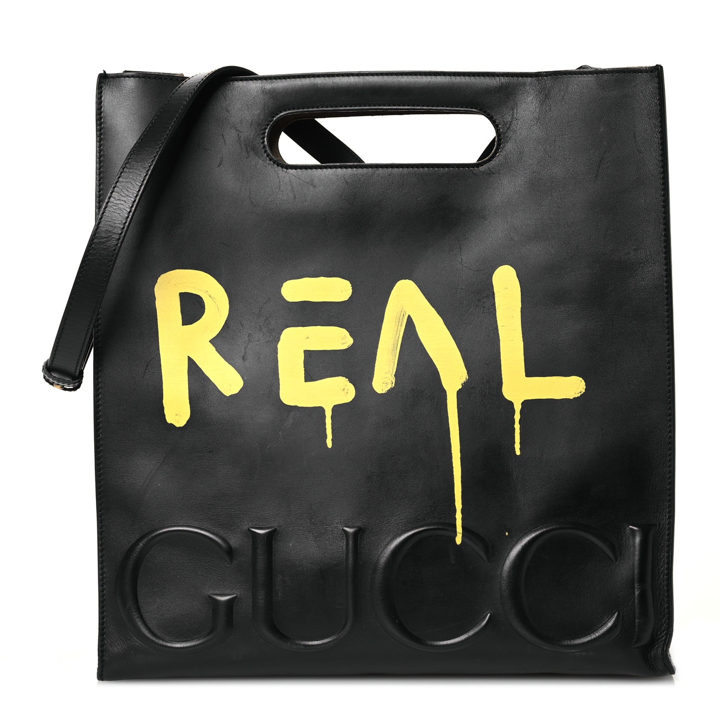 Calfskin GucciGhost Real Medium XL Tote Black Yellow