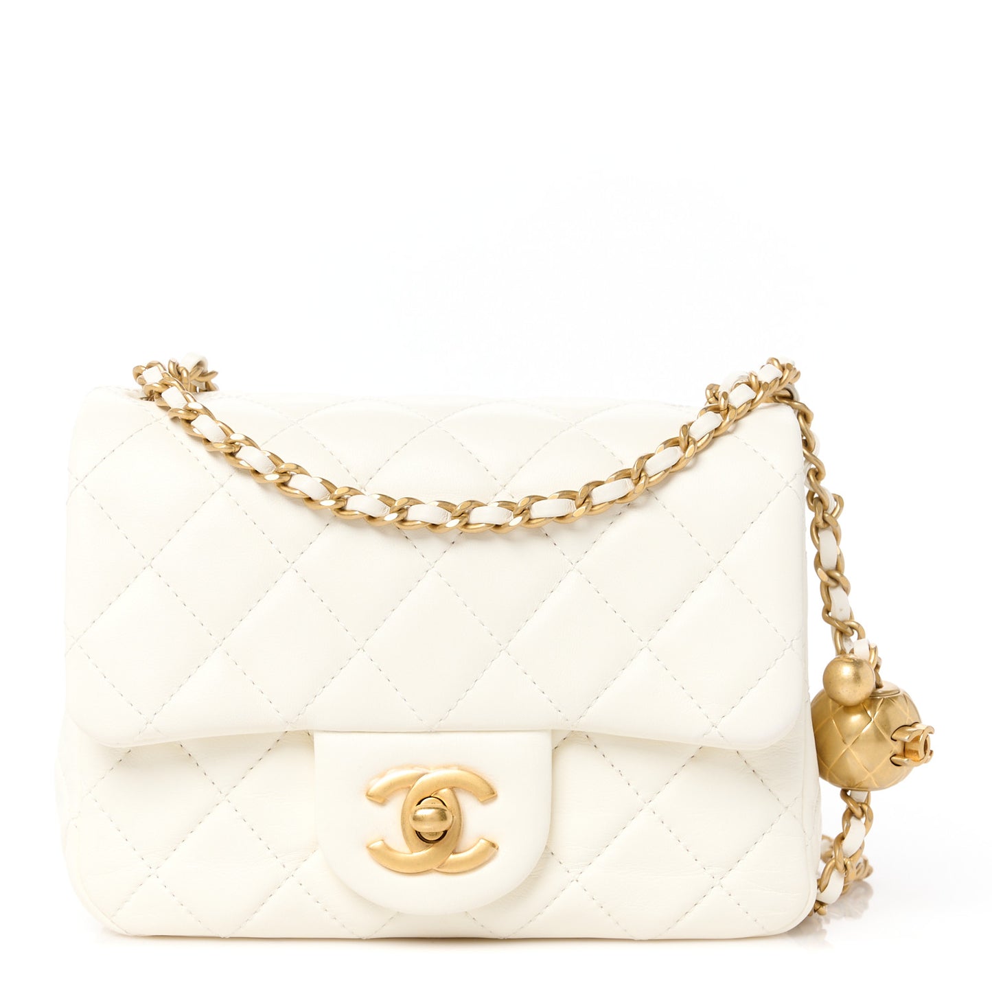 Lambskin Quilted Mini Pearl Crush Flap White
